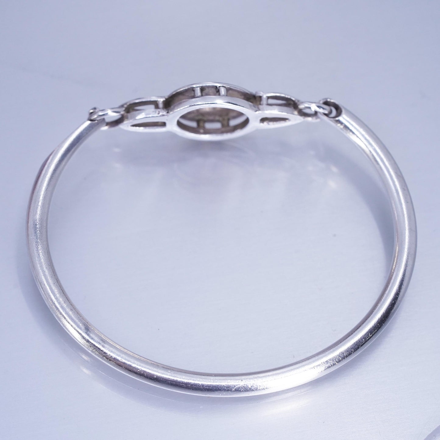 7”, two tone Irish Sterling 925 silver bracelet, hinged bangle 14K yellow gold