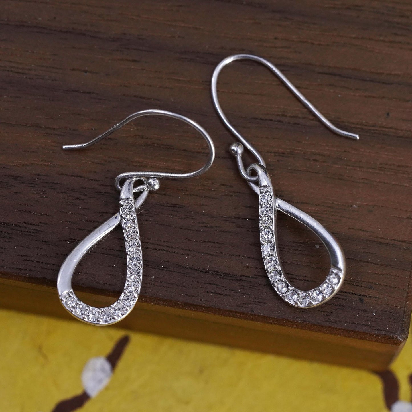 Vintage Sterling 925 silver handmade teardrop earrings with CZ