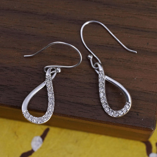 Vintage Sterling 925 silver handmade teardrop earrings with CZ