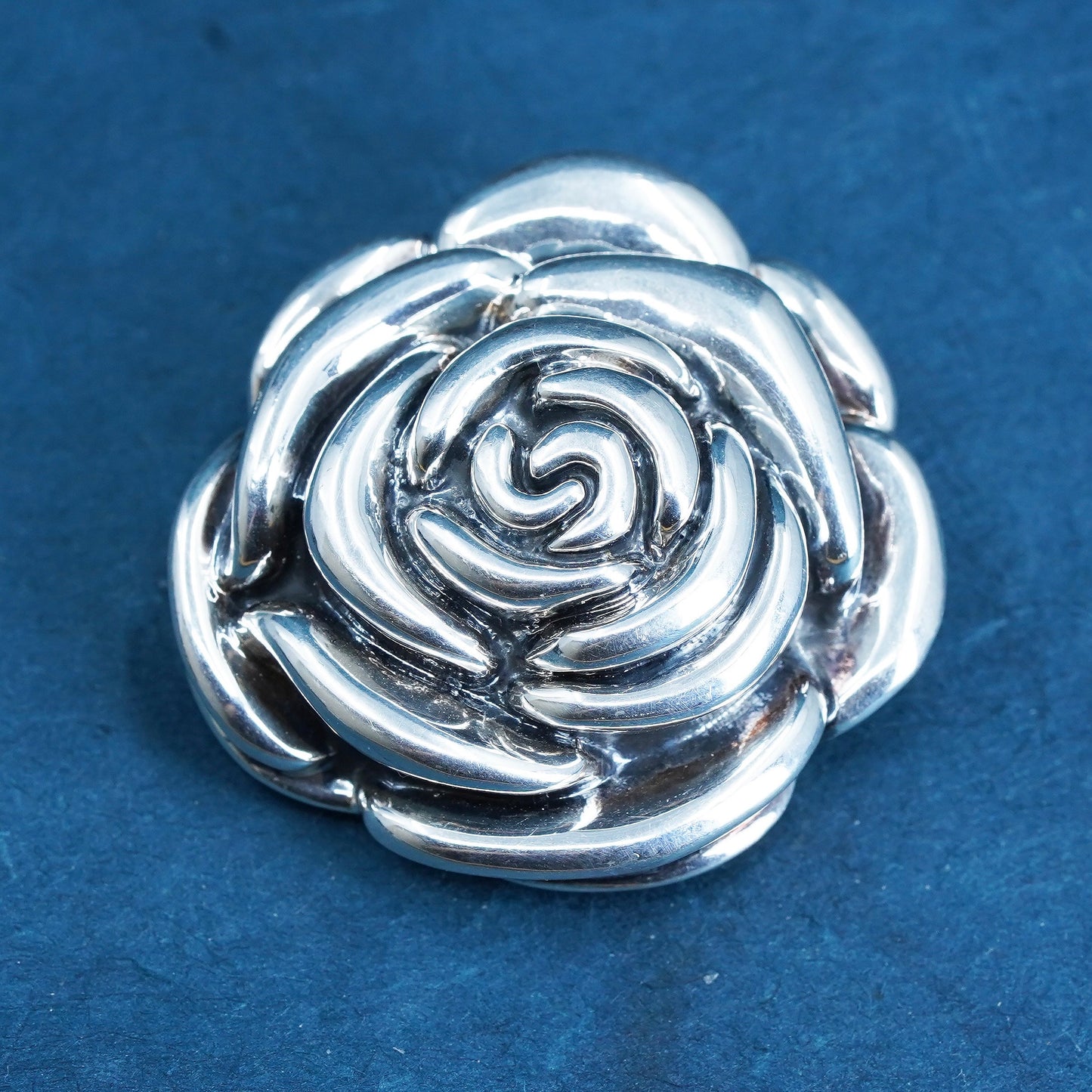 Vintage Sterling silver handmade pendant, puffy 925 rose flower