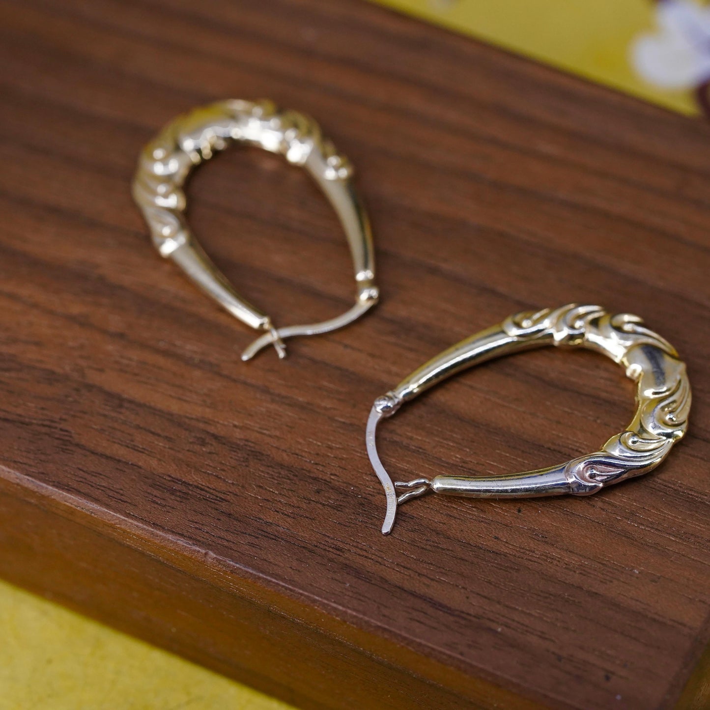 1.25", gold over Sterling silver earrings, 925 textured huggie hoops with heart