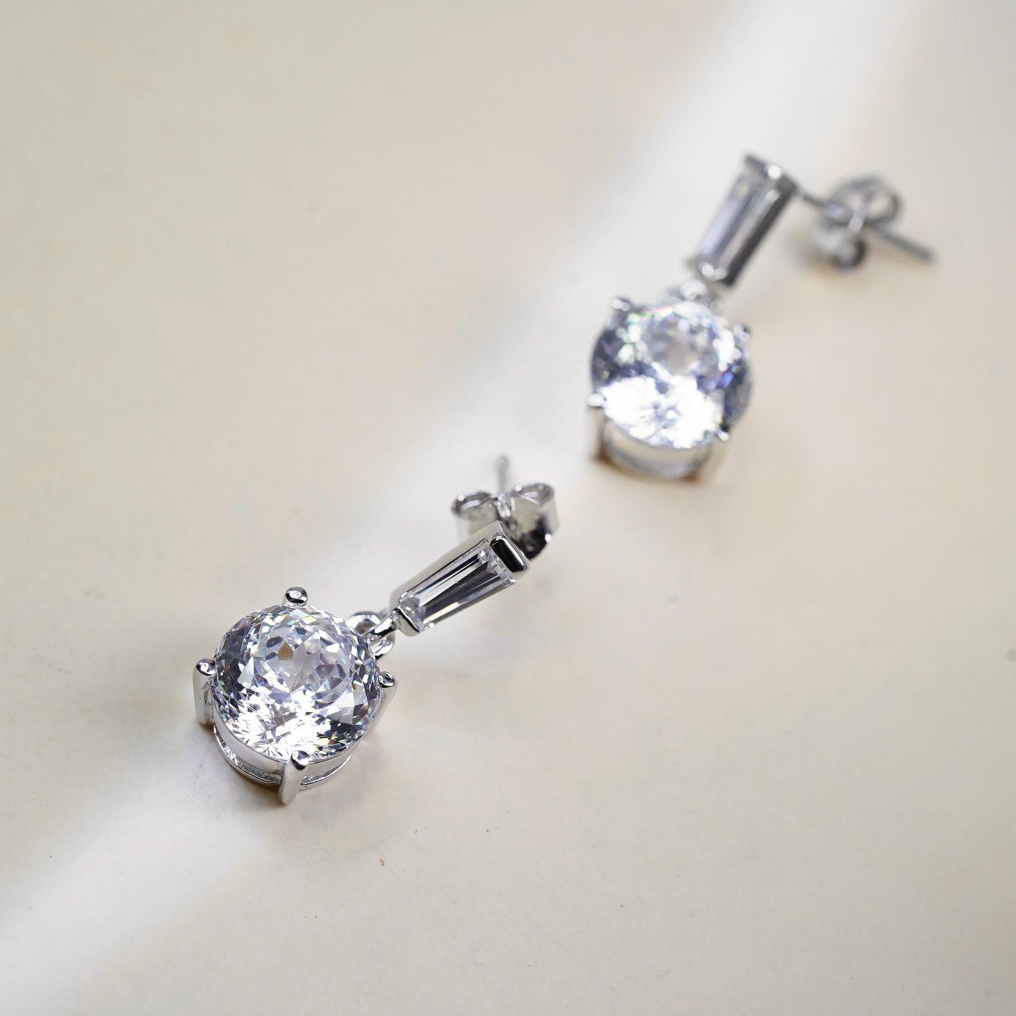 Vintage sterling silver handmade earrings, 925 hoops with round cz