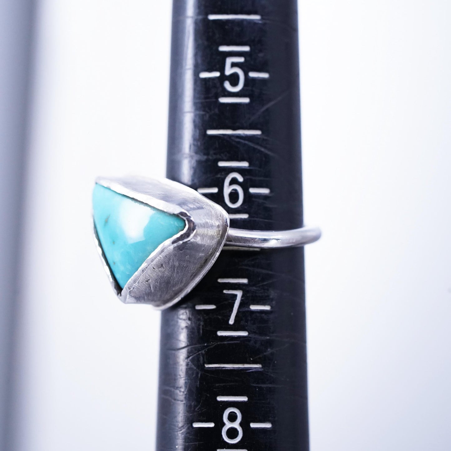 Size 6.25, vintage southwestern Sterling 925 silver ring triangular turquoise