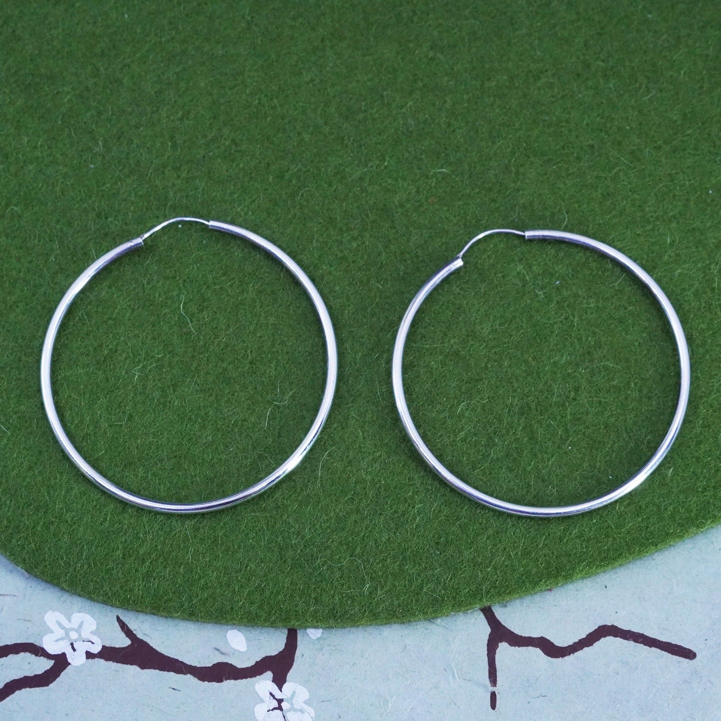 2” Vintage sterling silver loop earrings, fashion minimalist primitive hoops