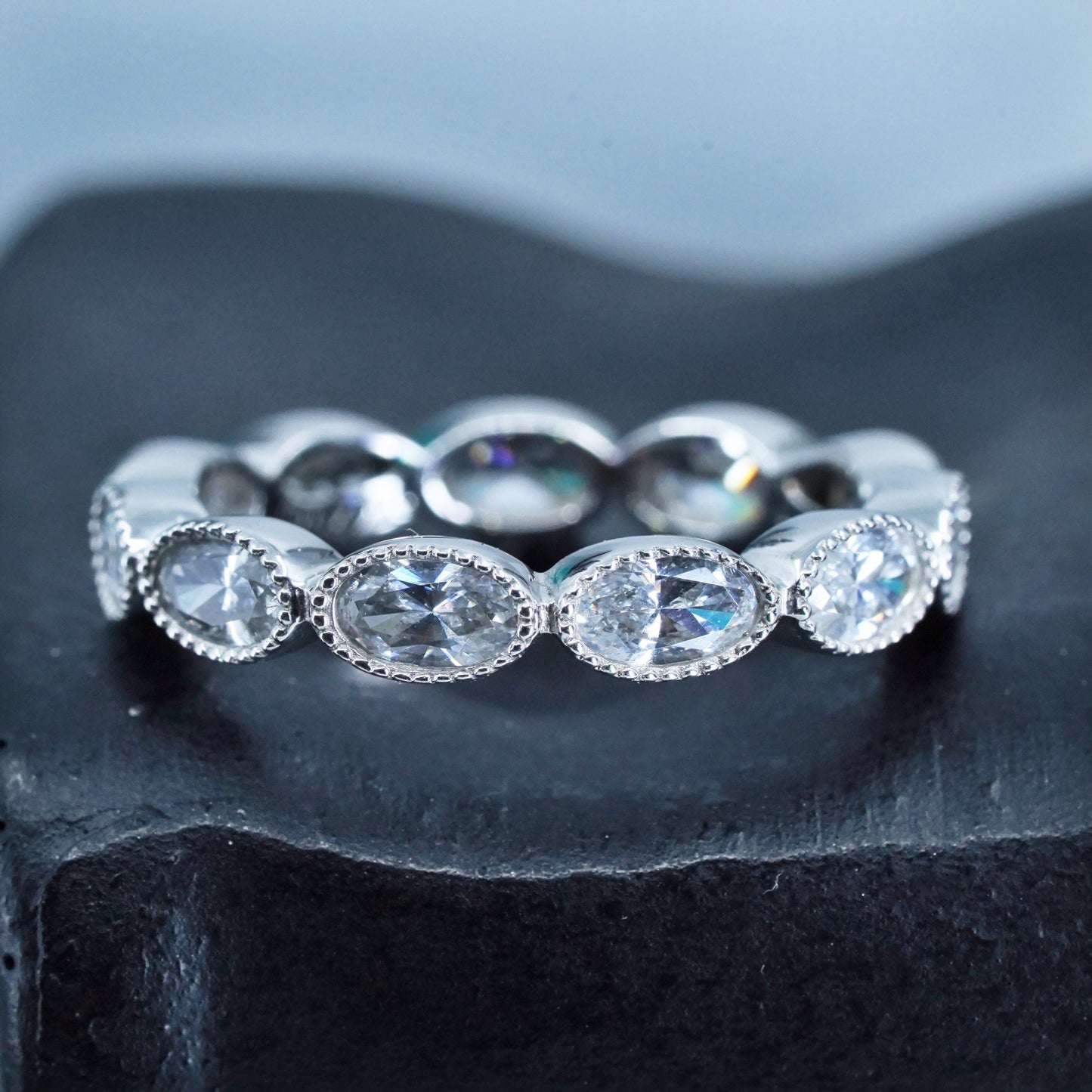 Size 8.25, vintage Sterling 925 silver wedding ring, Cz band