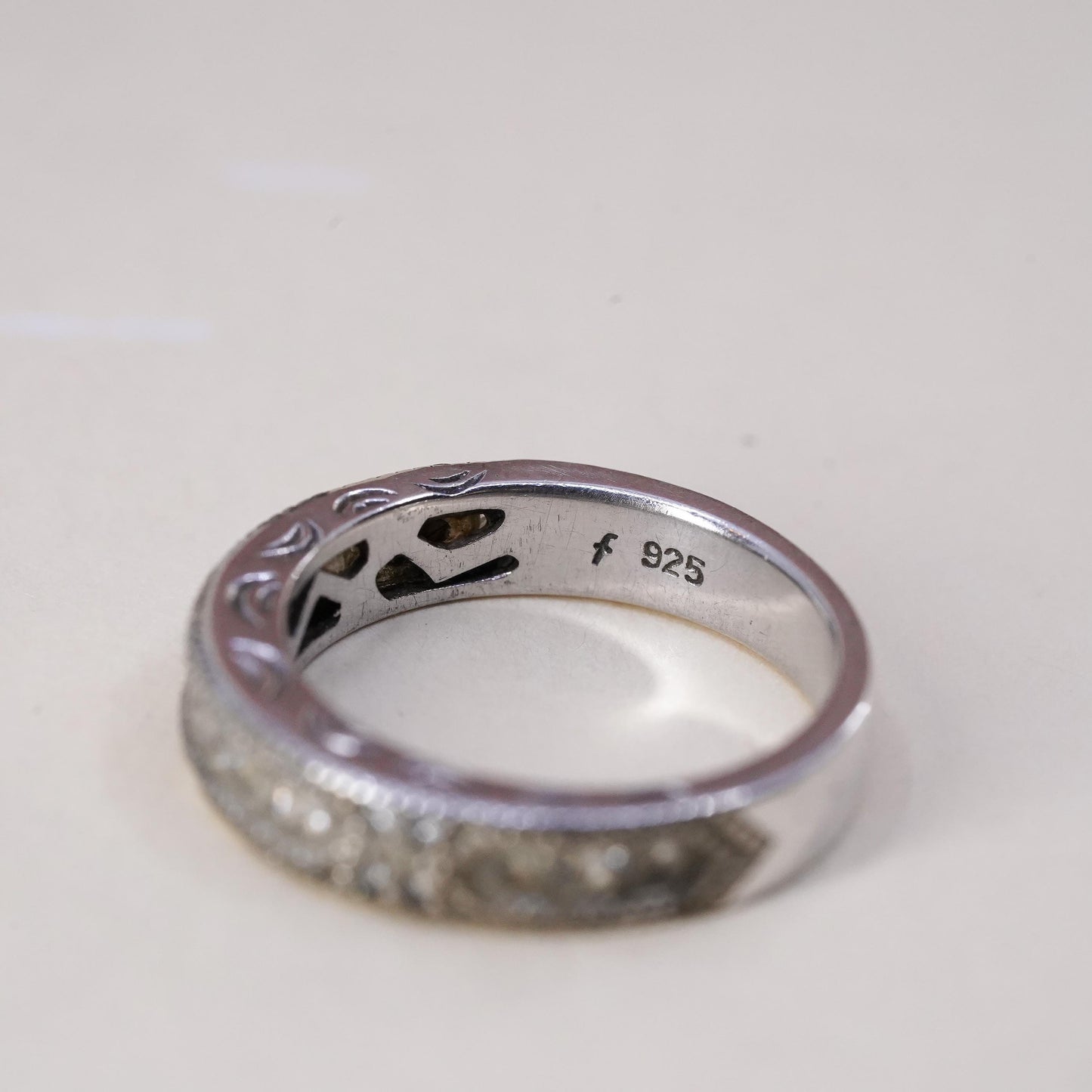 Size 5, Vintage Stauer Sterling Silver 925 Anniversary Band Ring with cz