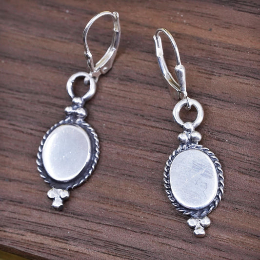 Vintage Sterling 925 silver handmade Oval Drop Dangle Earrings w/ cable around