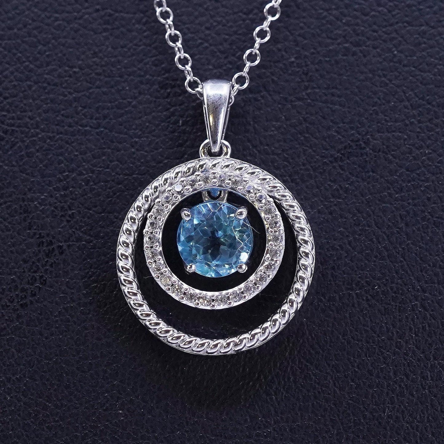18”, vintage Sterling 925 silver handmade box necklace with rainbow topaz