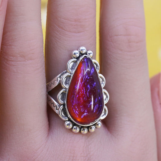 Size 8.5, VTG Native American Sterling 925 silver ring teardrop dragons breath