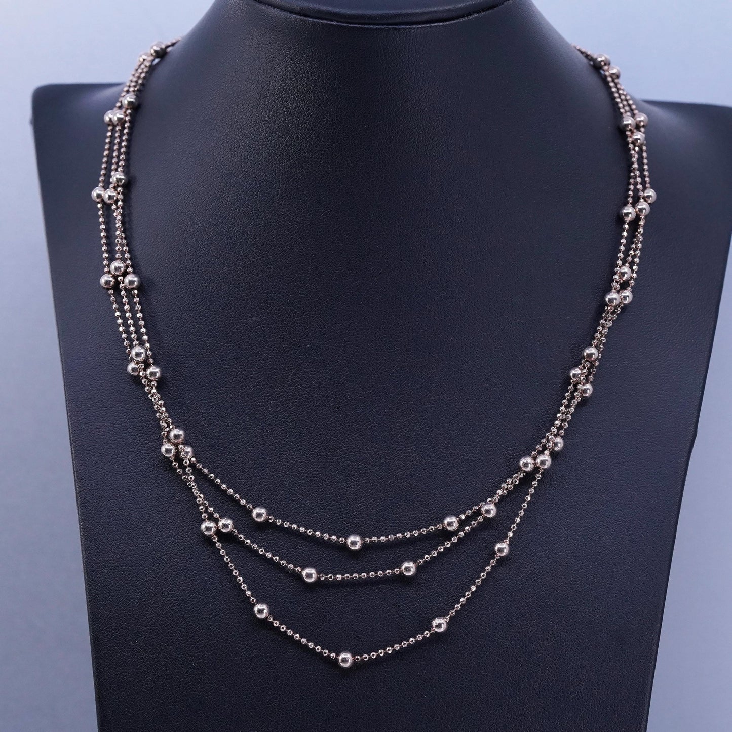 18”, vermeil rose gold Sterling 925 silver bead chains, multi strands necklace
