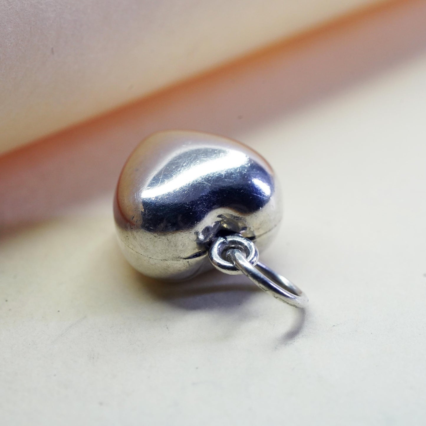 Vintage handmade sterling silver puffy heart, 925 charm pendant