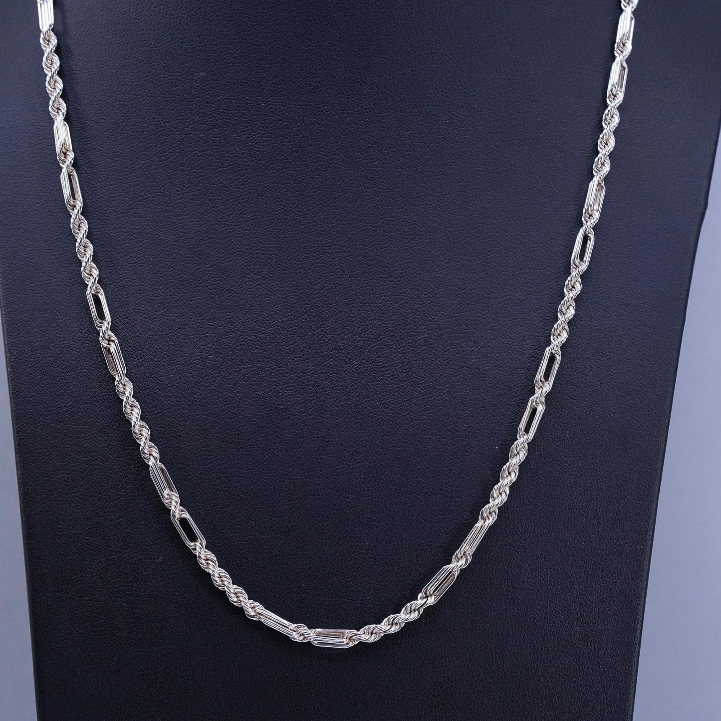 22” 4mm, vintage Italian Bolivia Sterling 925 silver bold rope chain necklace