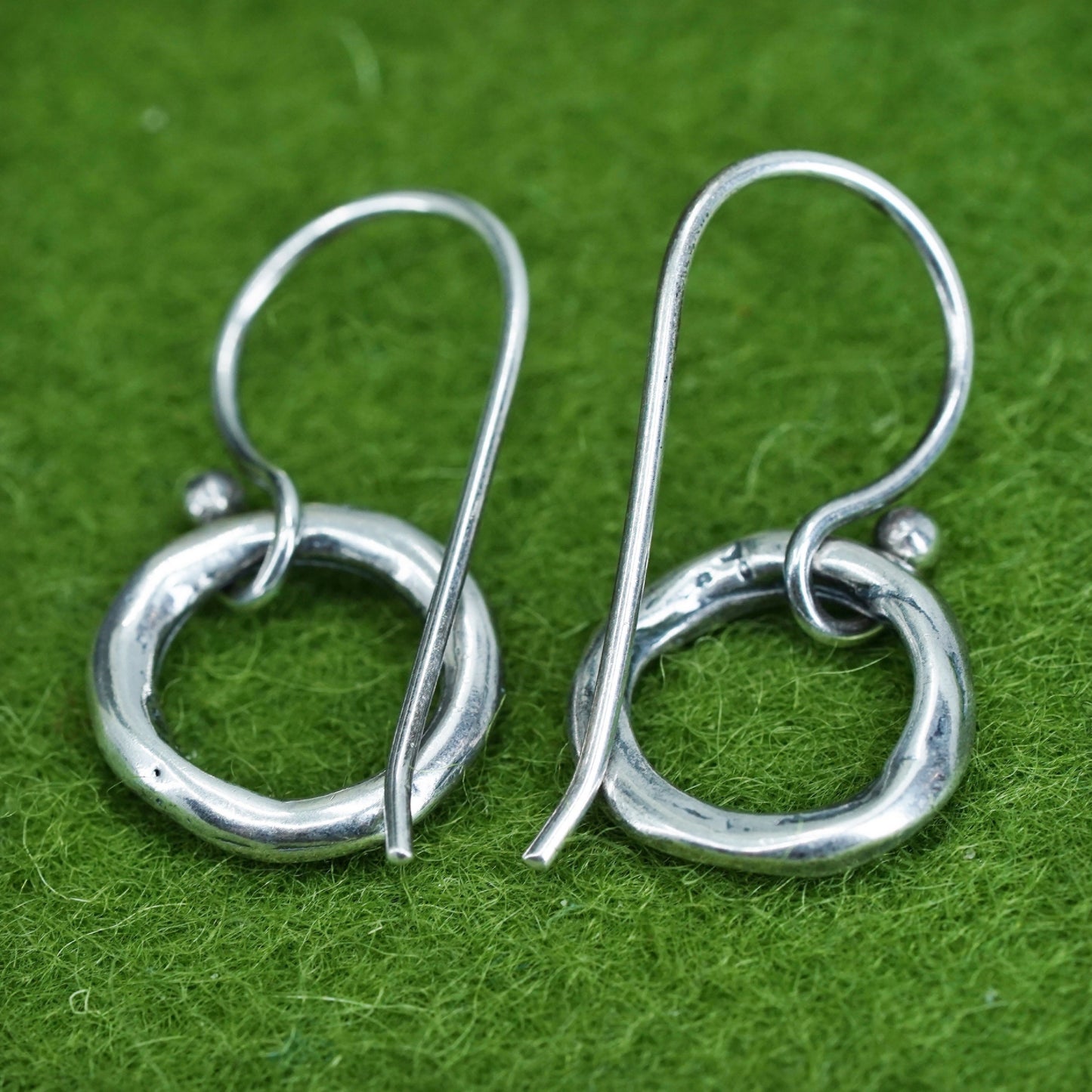 Vintage sterling silver handmade earrings, 925 circle dangles