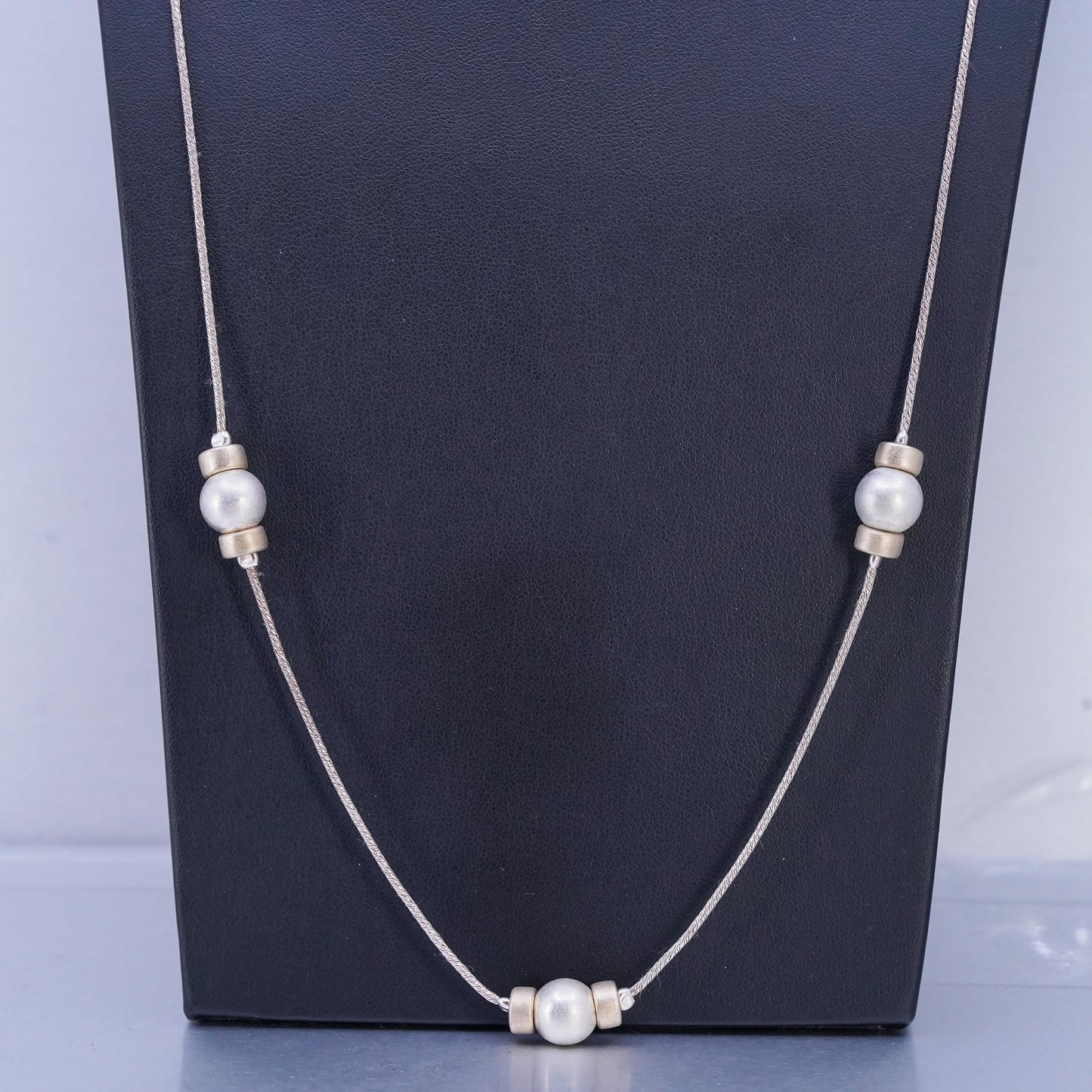 28" Italian two tone Sterling 925 silver snake chain necklace with beads