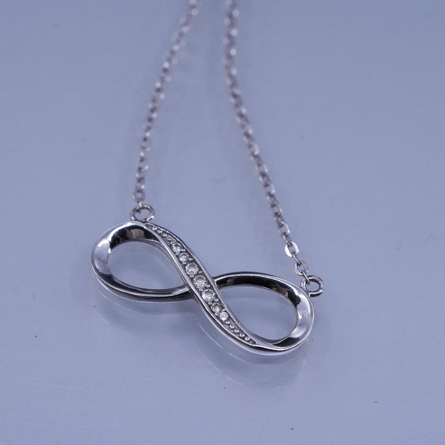 18”, vintage Sterling 925 silver circle pendant necklace infinity pendant Cz
