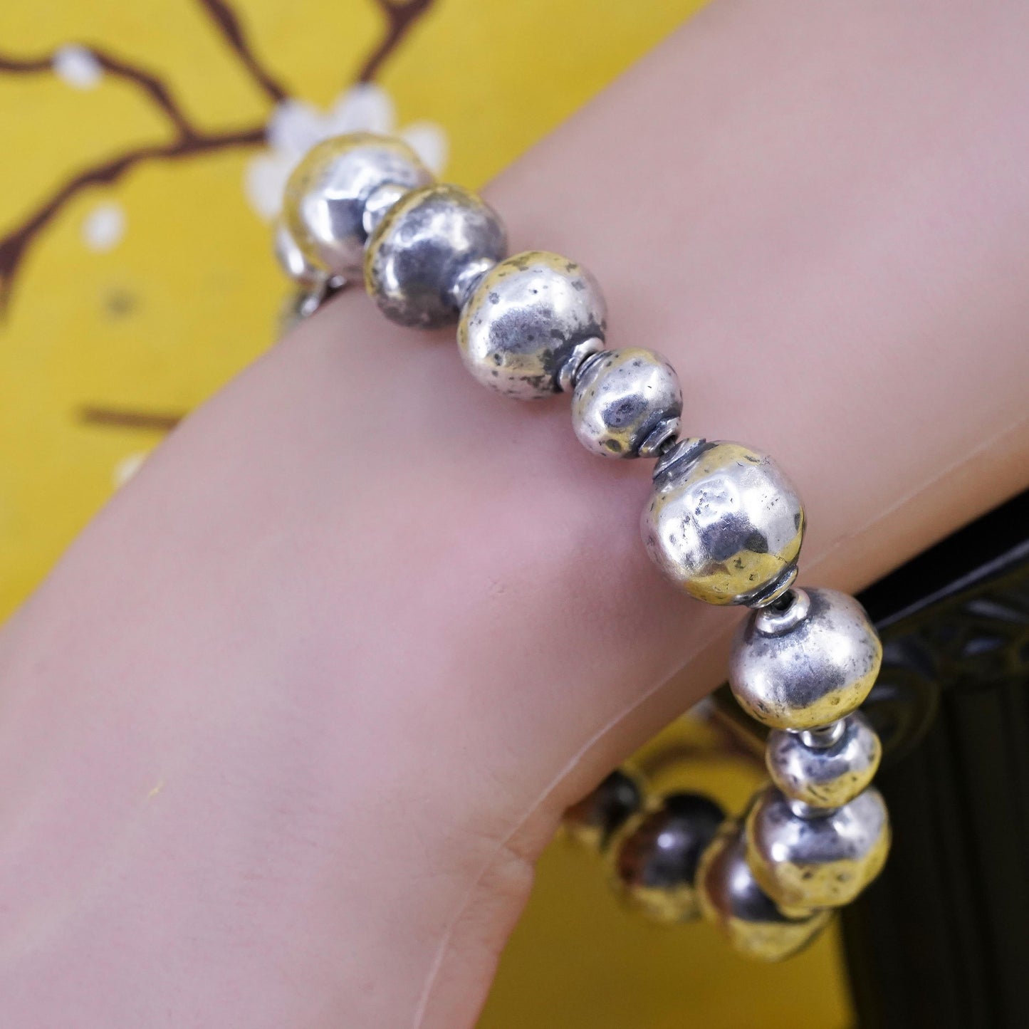 6.75, Silpada Sterling 925 Silver Atmospheric Stretch Ball Bead Bracelet B1998