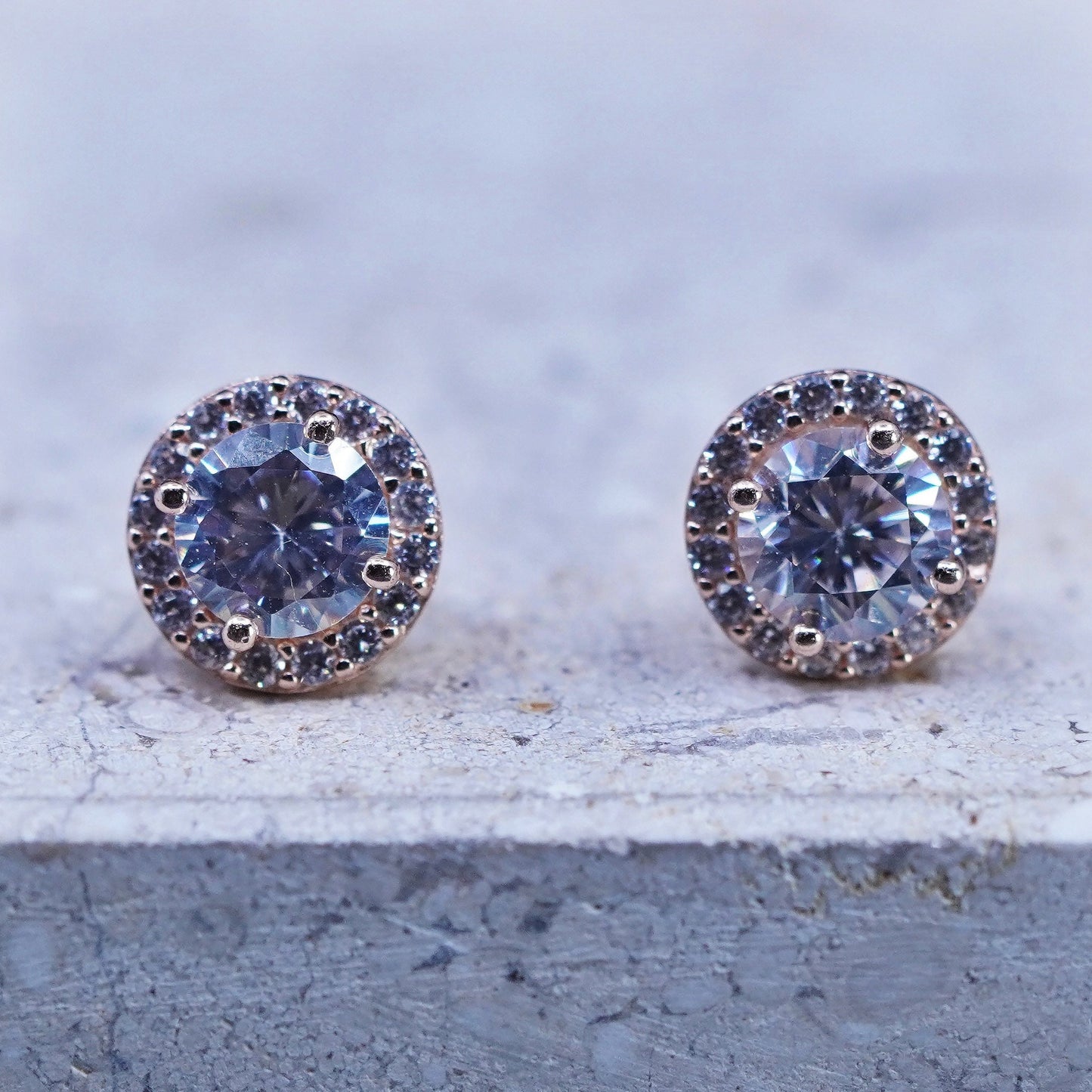 Vintage vermeil rose gold over sterling silver earrings, 925 studs with cz