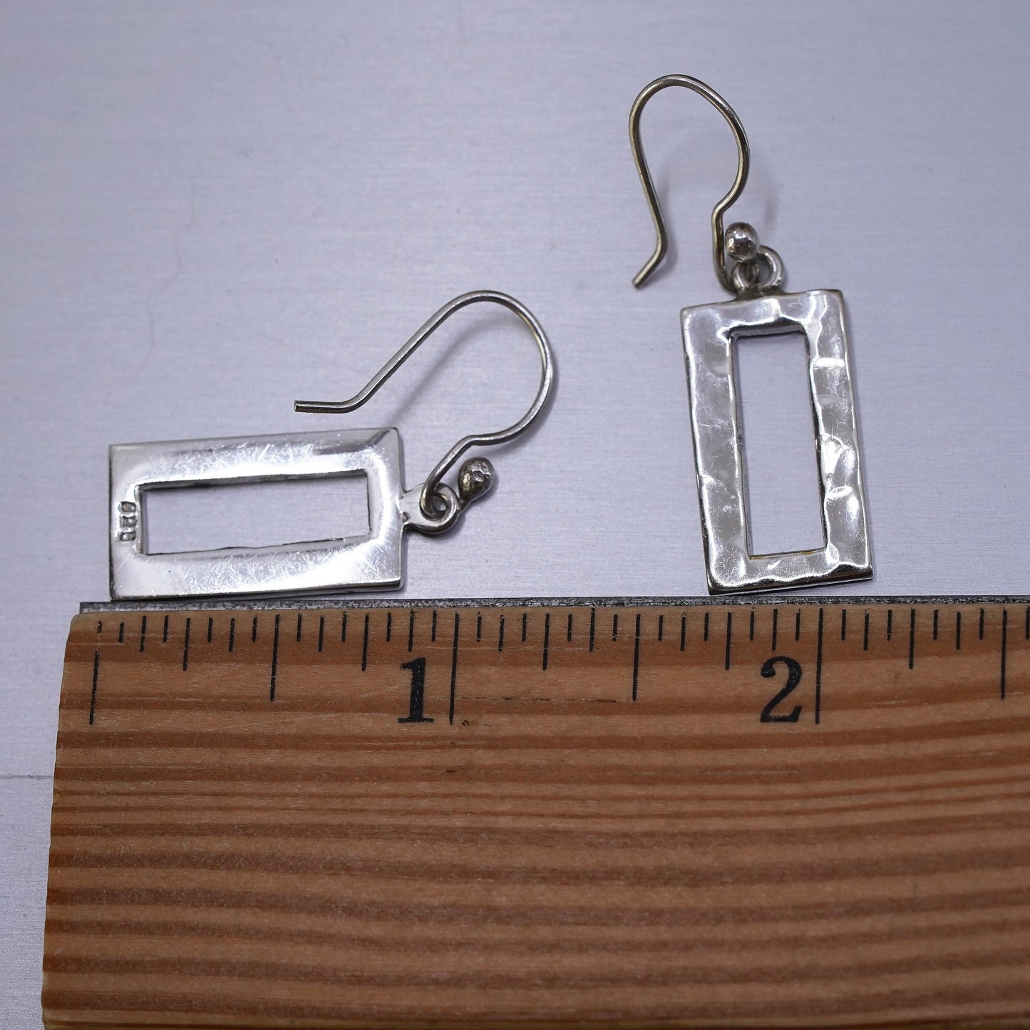 Mexico Sterling silver handmade earrings, 925 Hammered rectangular dangles