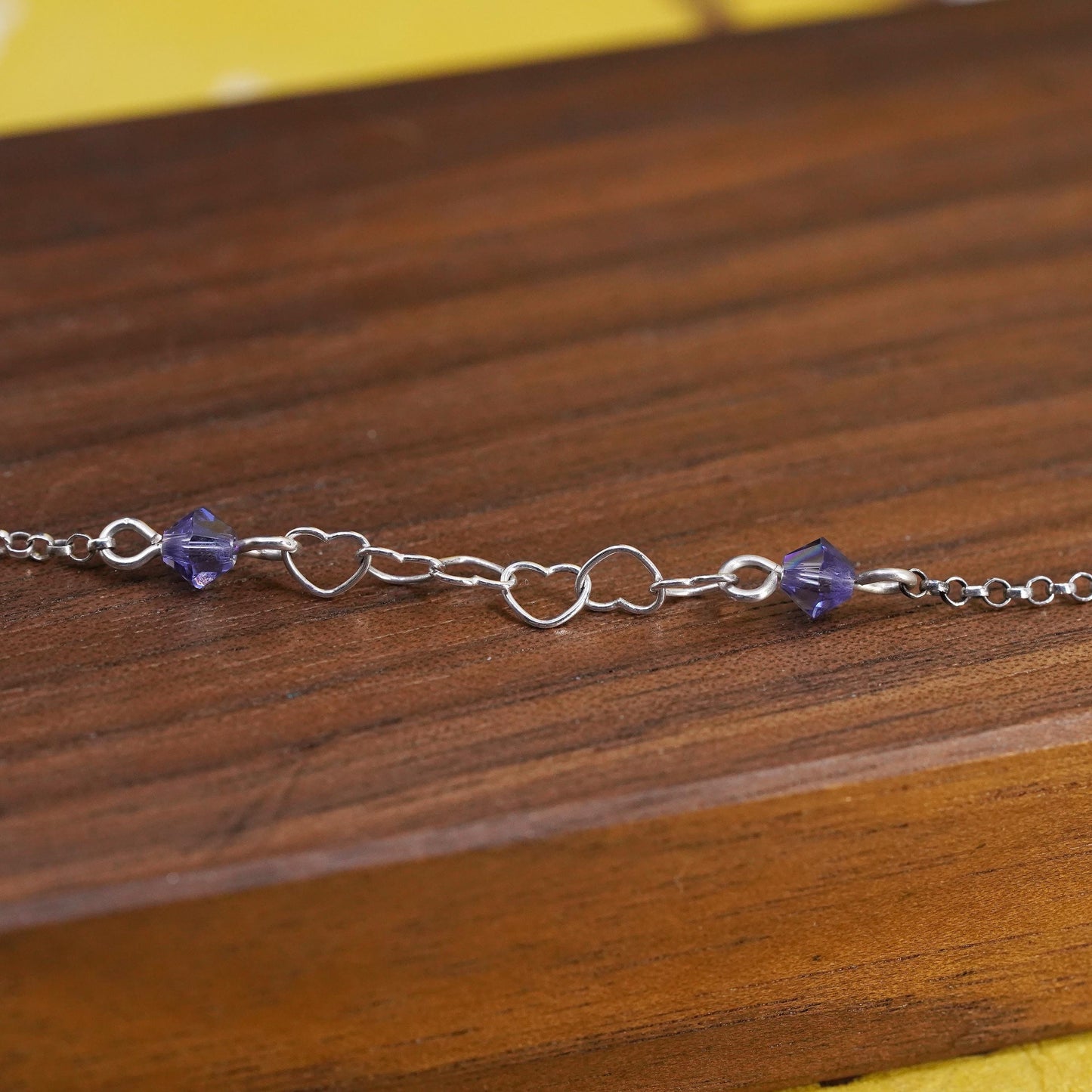 20+2”, Vintage Sterling Silver 925 circle chain necklace amethyst heart pendant