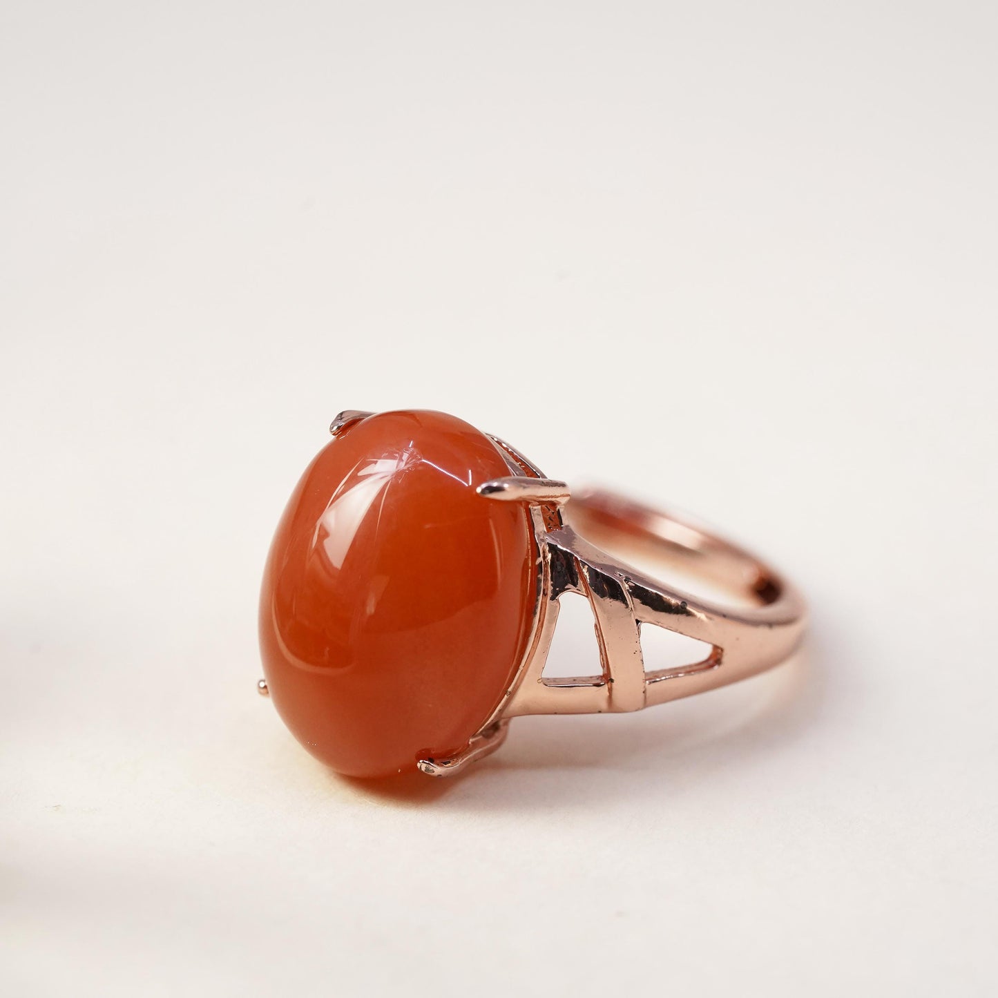 Size adjustable, Vermeil rose gold Sterling 925 silver cocktail ring carnelian
