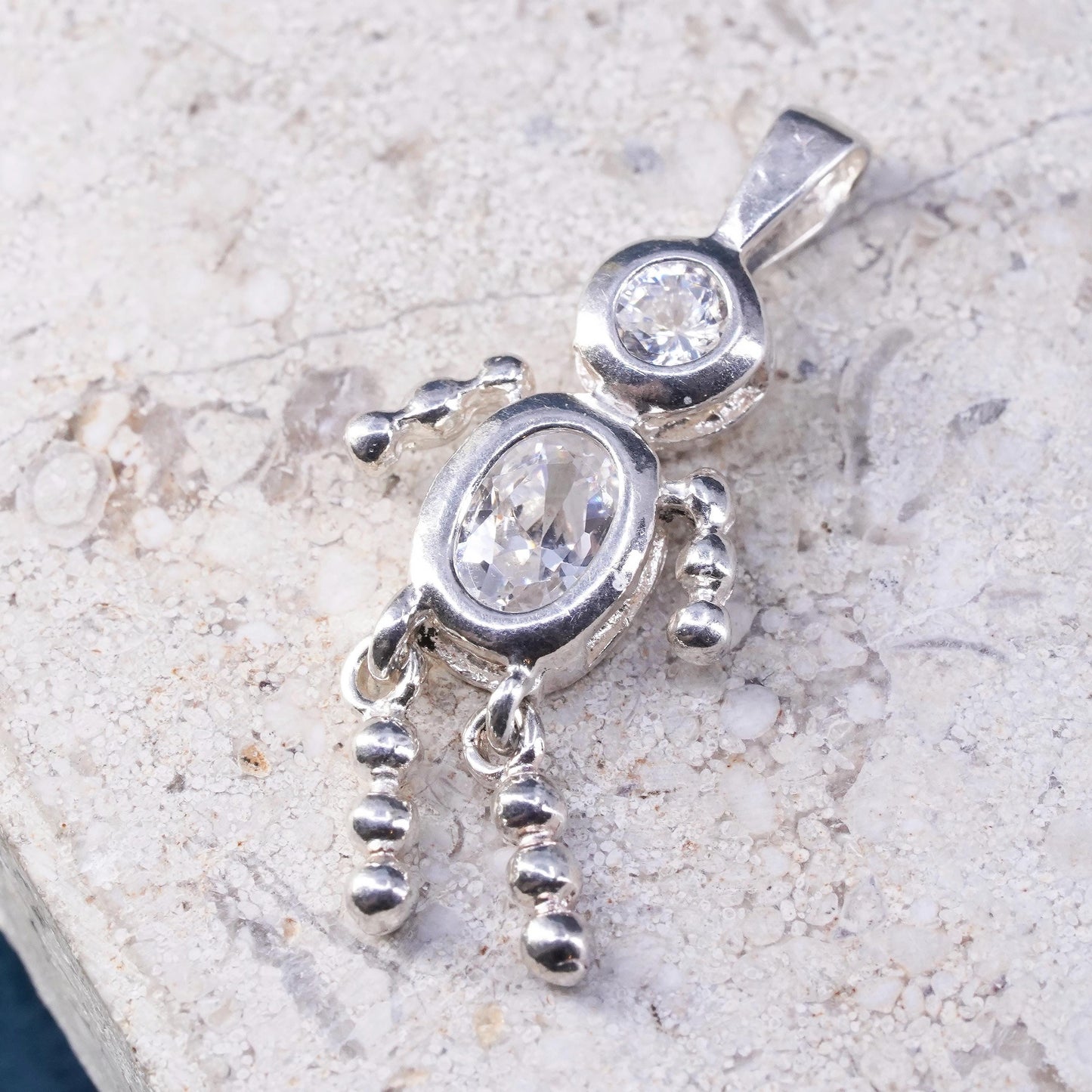 Sterling silver handmade birthstone pendant, 925 silver boy figure with crystal