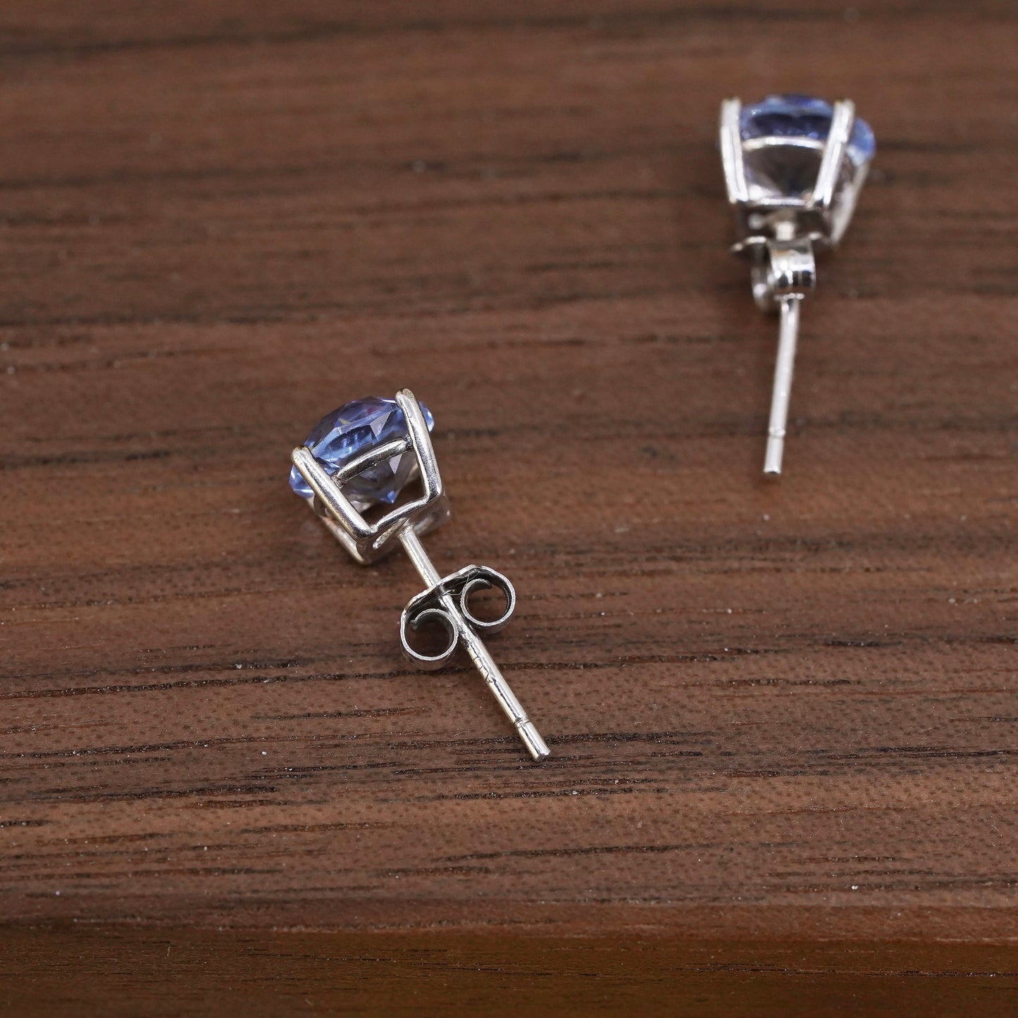 Vintage Sterling 925 silver blue topaz studs, square earrings