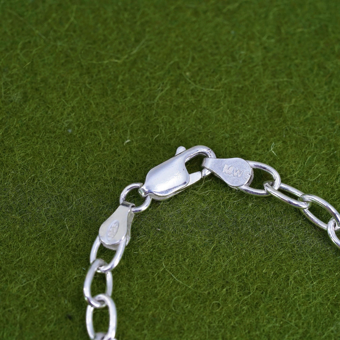 7", sterling silver circle bracelet, 925 chain Cz heart breast cancer survivor