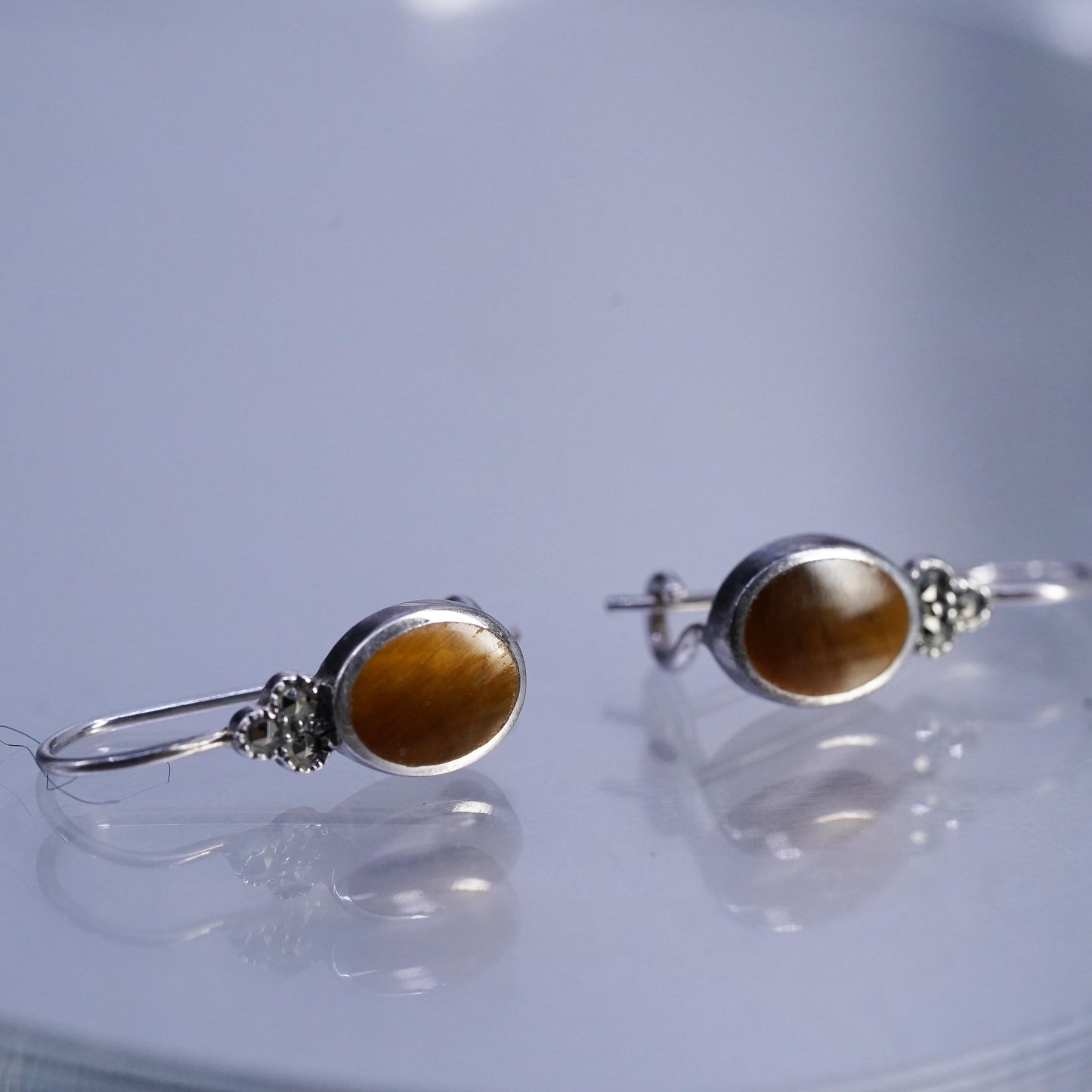 Vintage Sterling Silver Handmade Earrings, 925 Silver with Golden Tiger Eye