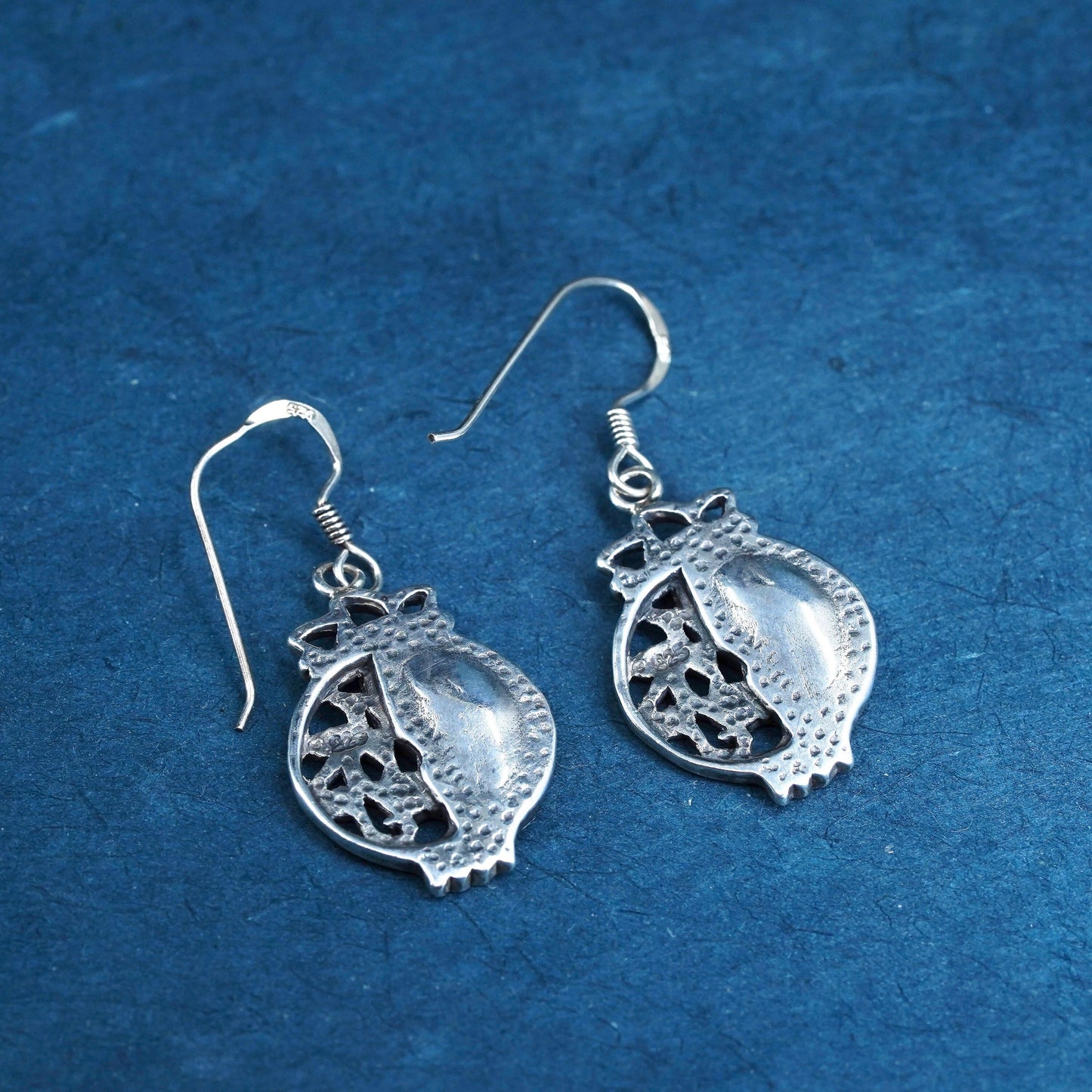 Vintage designer Sterling 925 silver handmade circle earrings with Roman glass