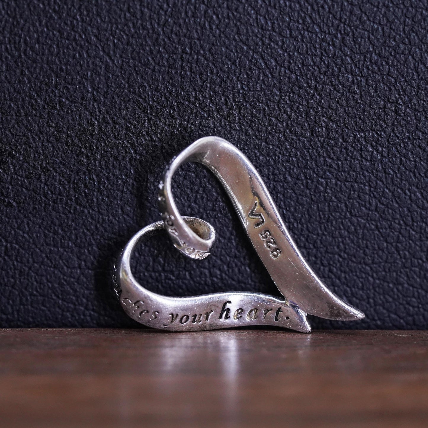 Vintage Sterling silver handmade quote pendant, 925 heart