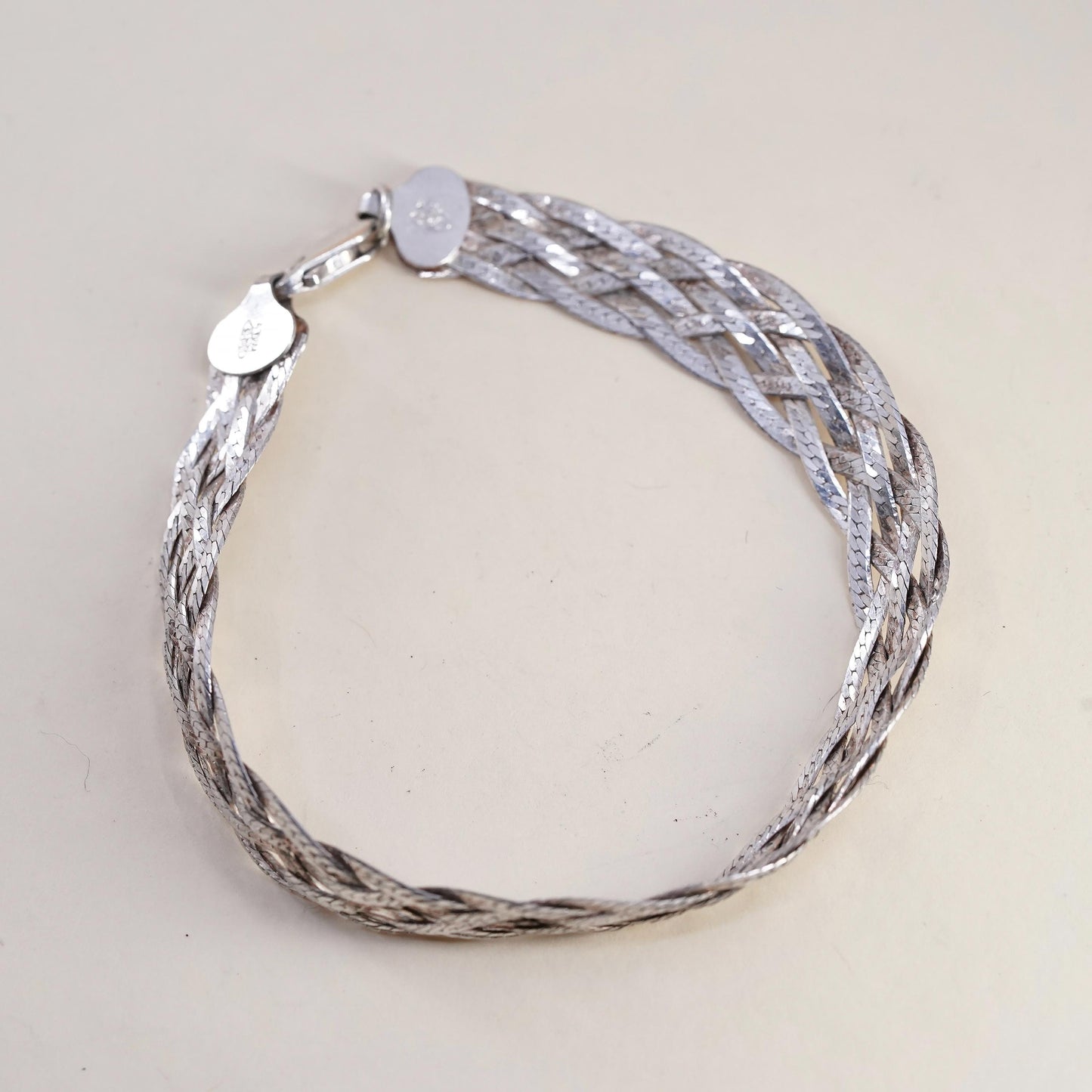7.25” Italian multi 6 strands sterling silver bracelet, 925 herringbone chains