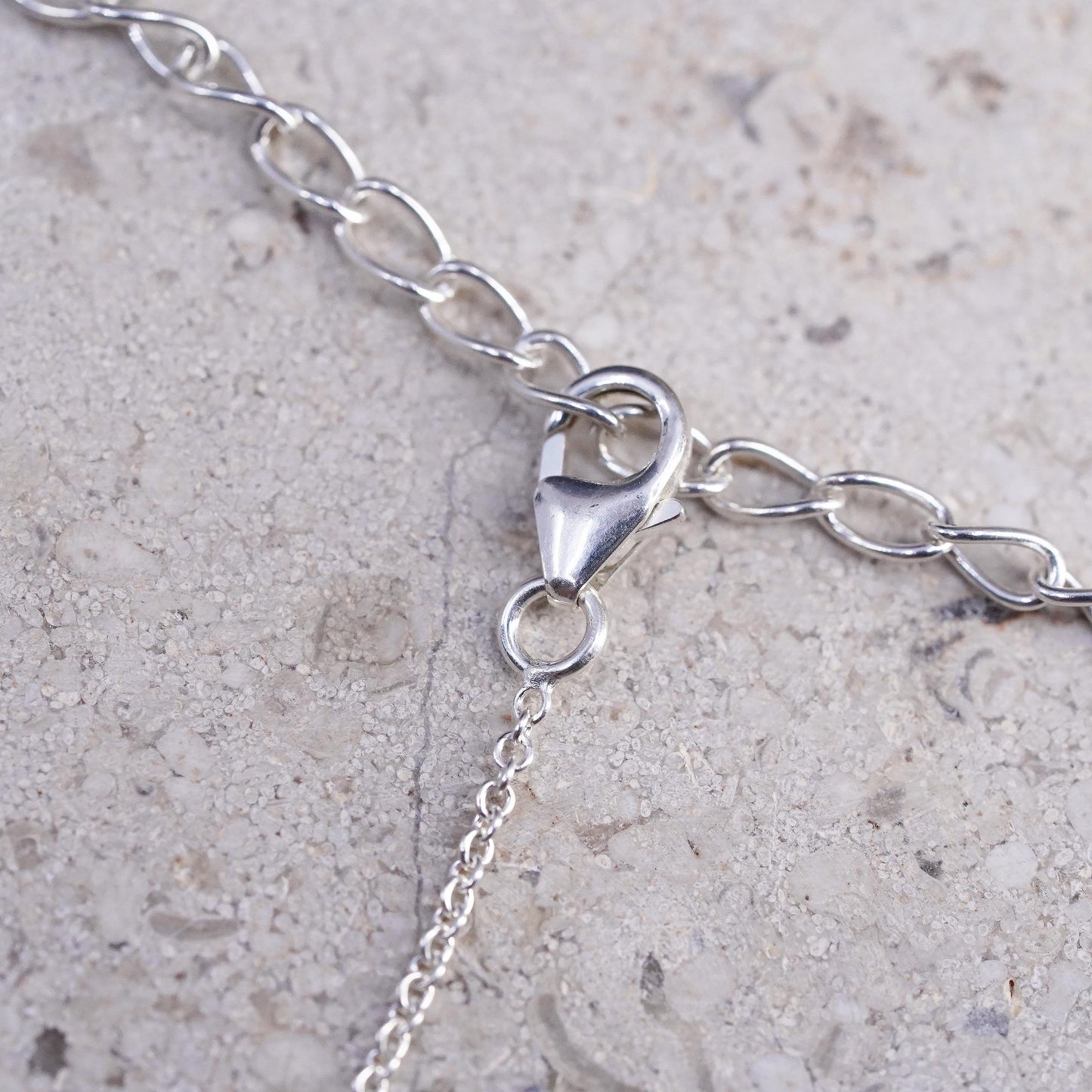 16+2", vintage Sterling silver necklace, 925 circle chain w/ cluster cz pendant