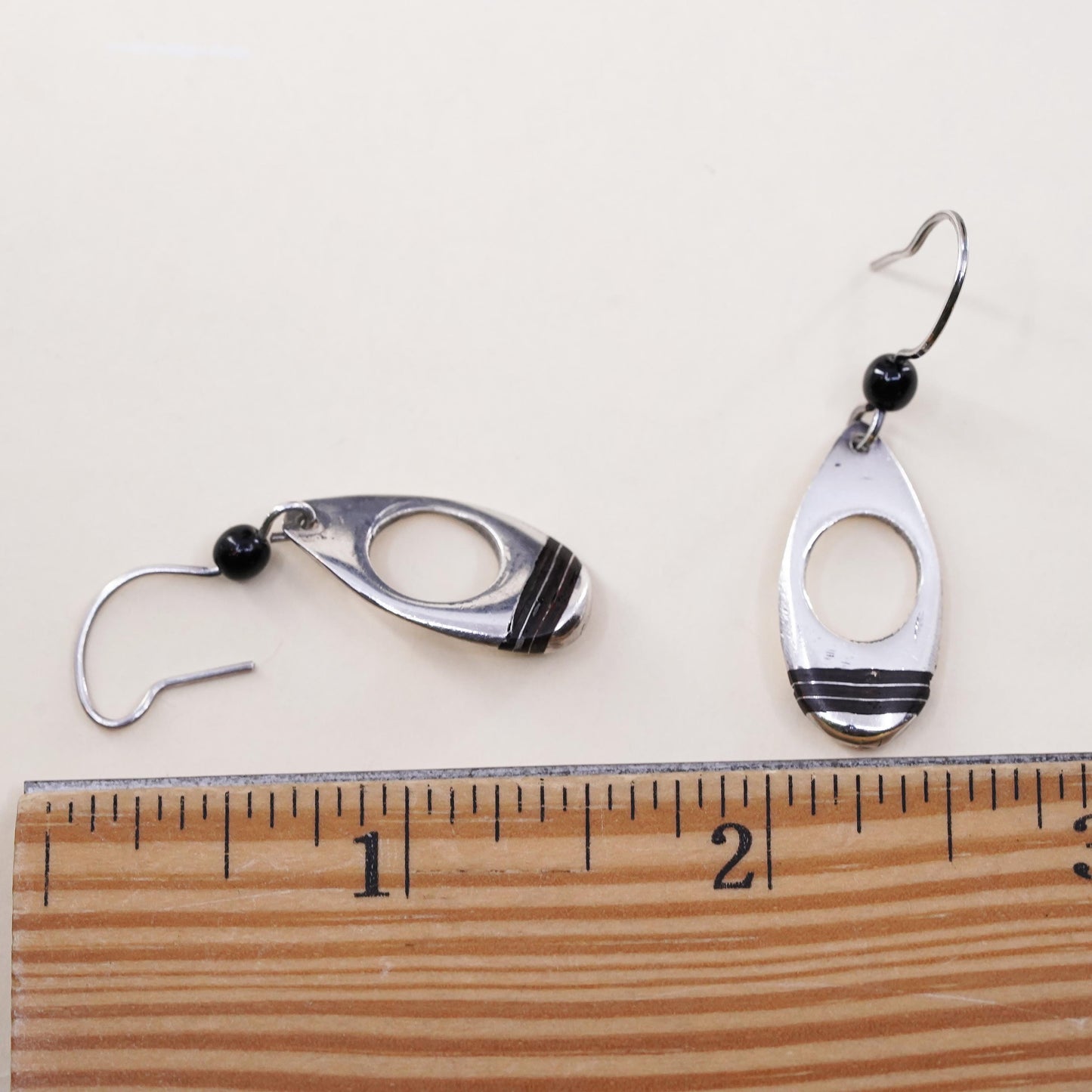 Vintage Southwestern Sterling silver handmade earrings, 925 oval dangles enamel