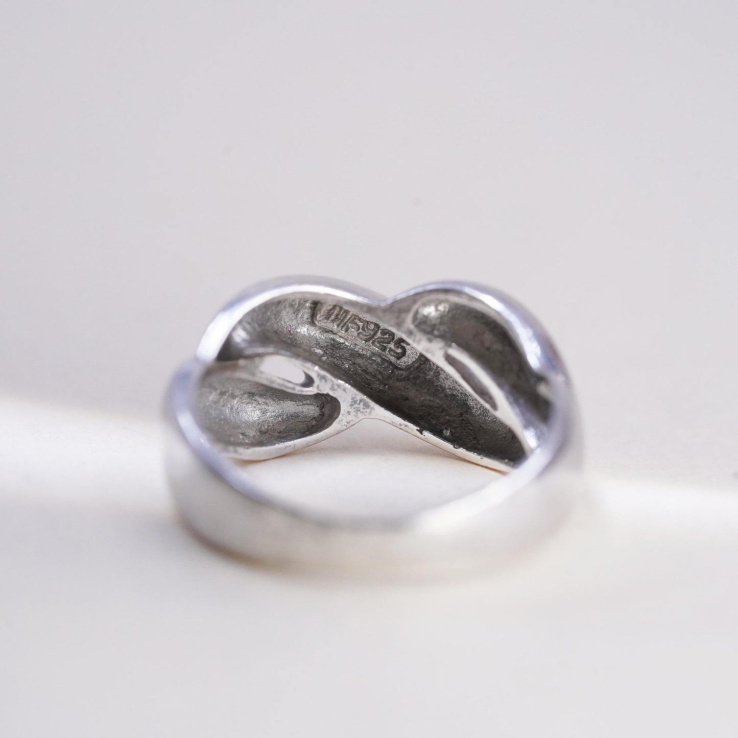 Size 7, vintage sterling silver handmade ring, 925 ribbed wavy band