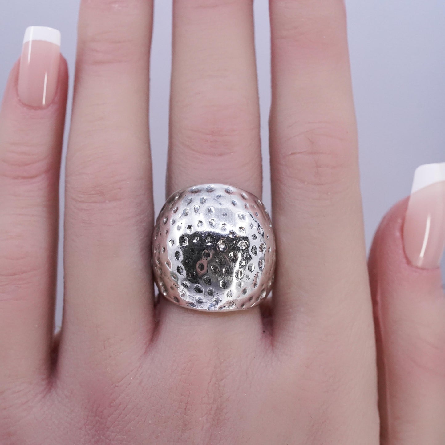 Size 7, Vintage puffy Sterling 925 Silver Beaded Dot Dome Band Ring