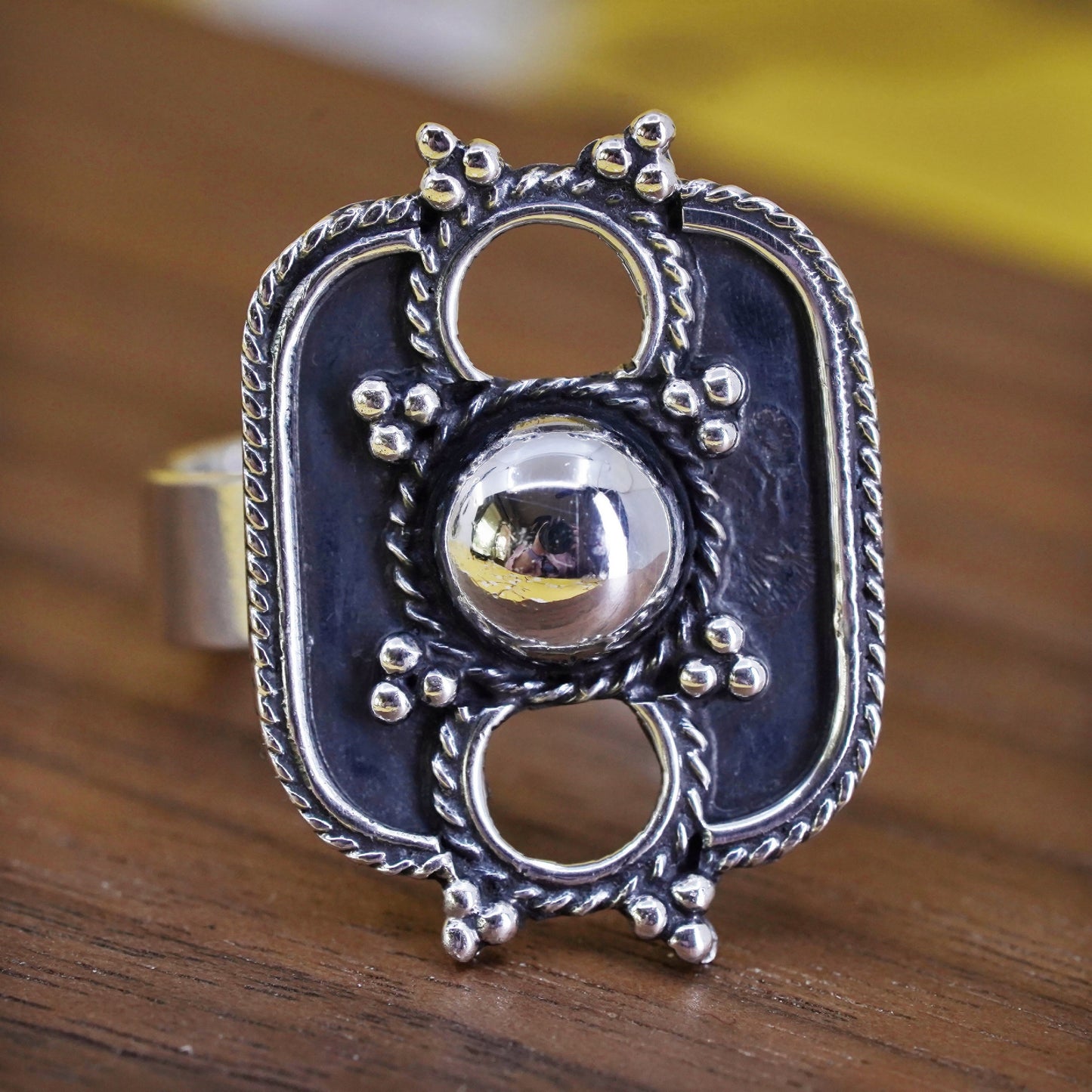 Size adjustable, Vintage Sterling silver handmade ring, 925 band with beads