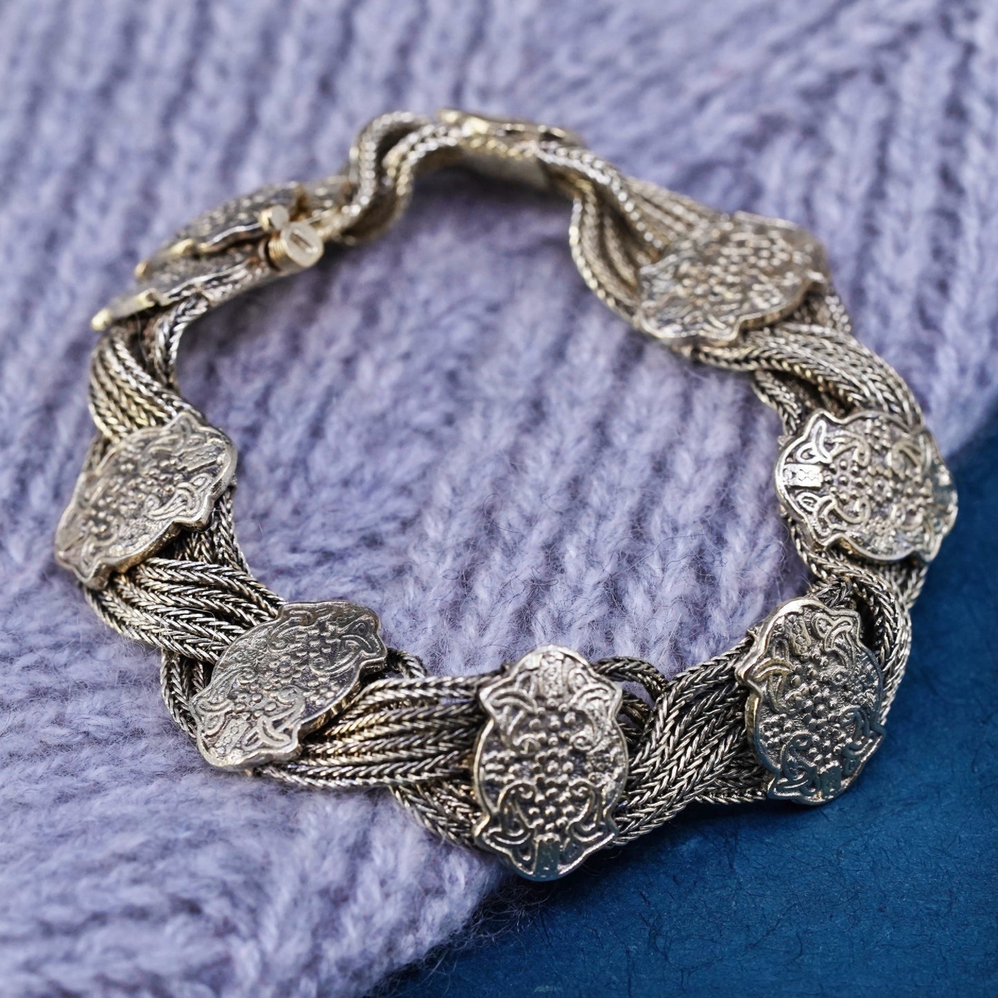6.75", vintage vermeil gold filled handmade Sterling 925 silver tennis bracelet