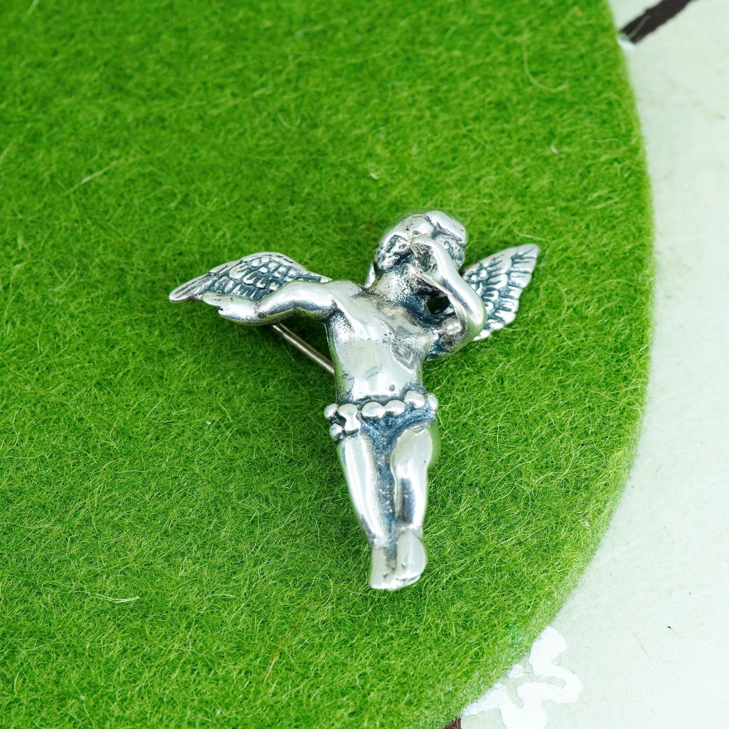 Vintage Sterling silver vintage handmade angel brooch, solid 925 silver pendant