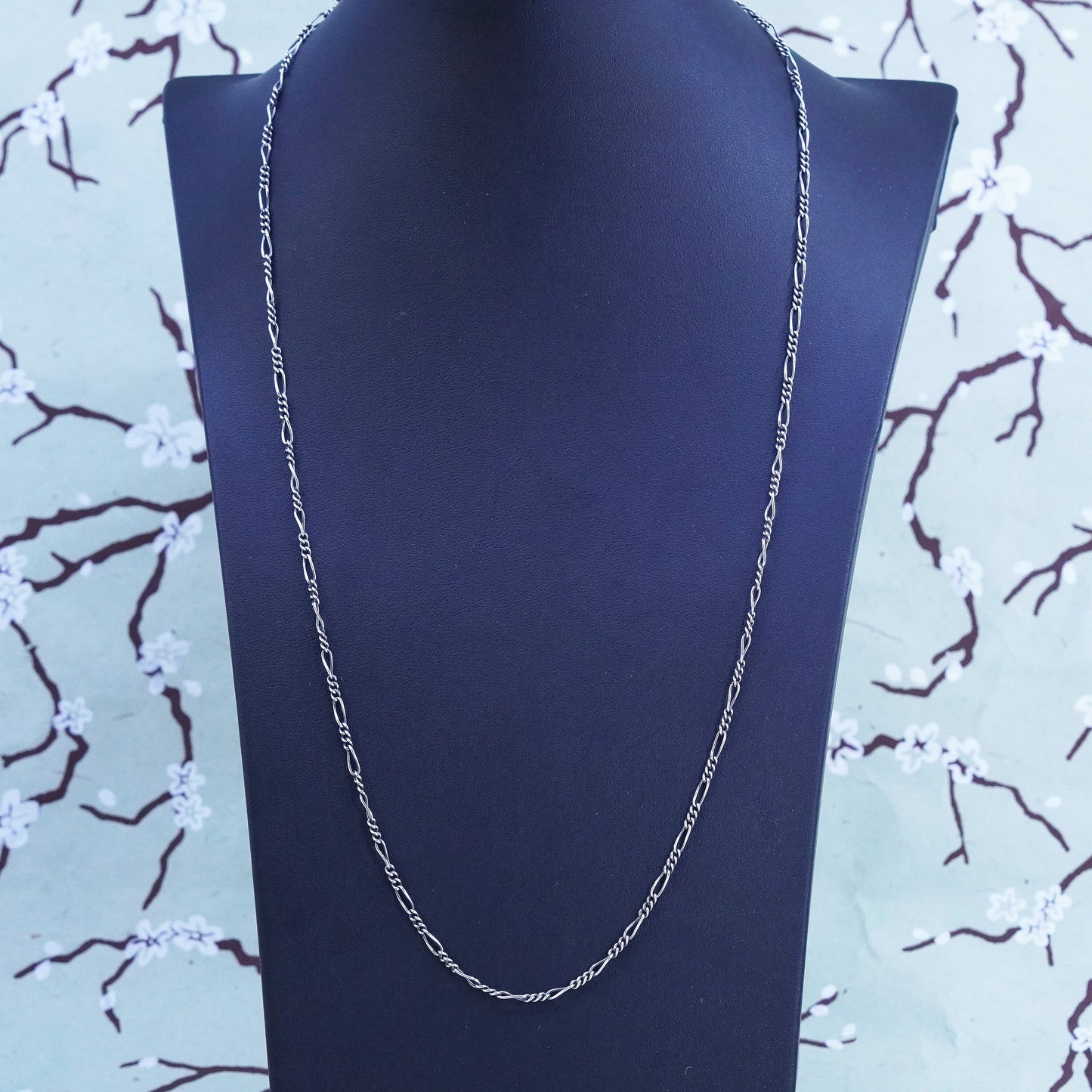 24", 3mm, Vintage sterling silver figaro chain, bold 925 men's necklace