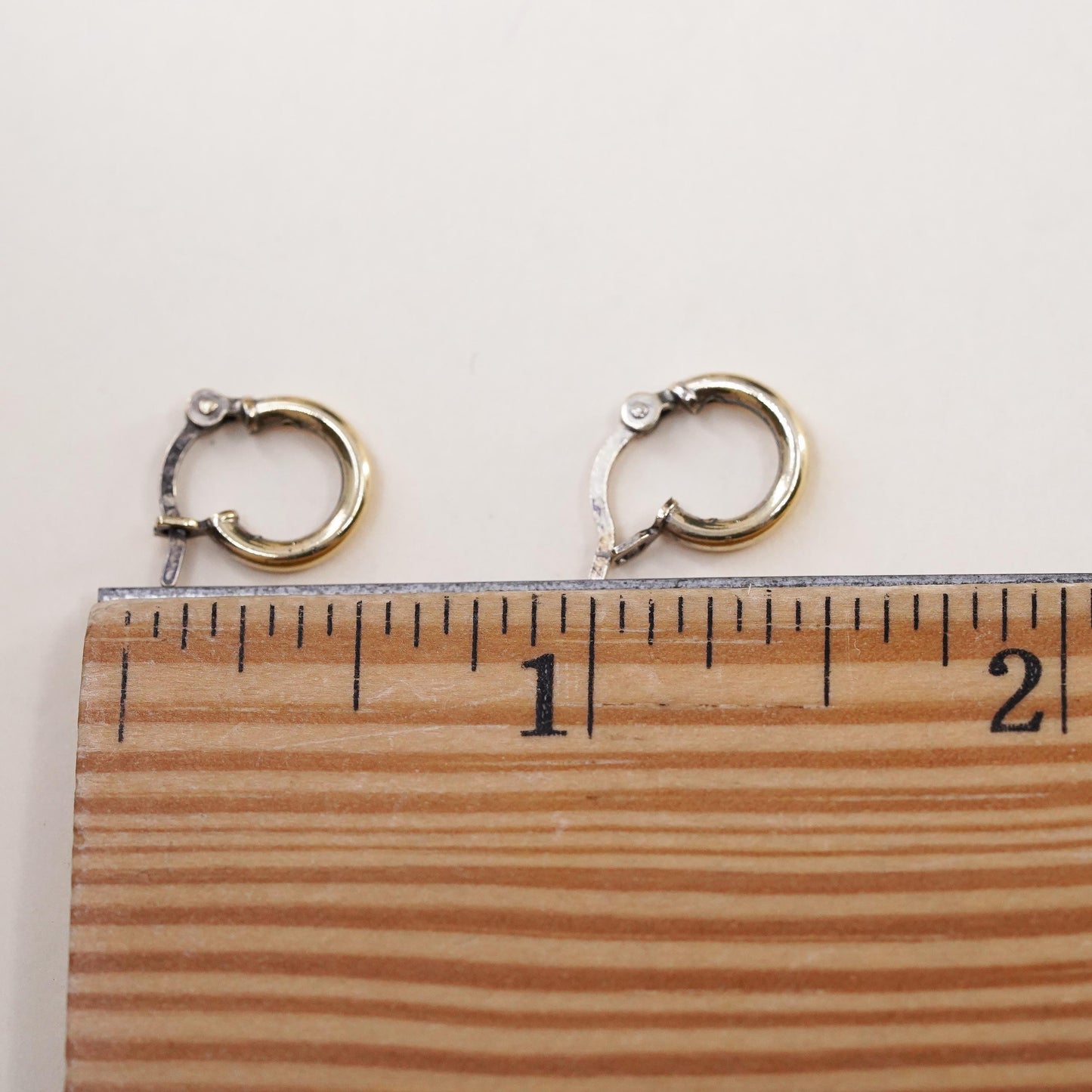 10mm, Vintage gold over sterling silver loop earrings, fine 925 silver hoops