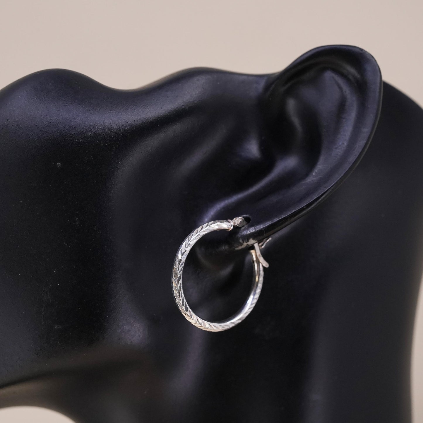 1", VTG sterling silver loop single earring, minimalist primitive textured hoop