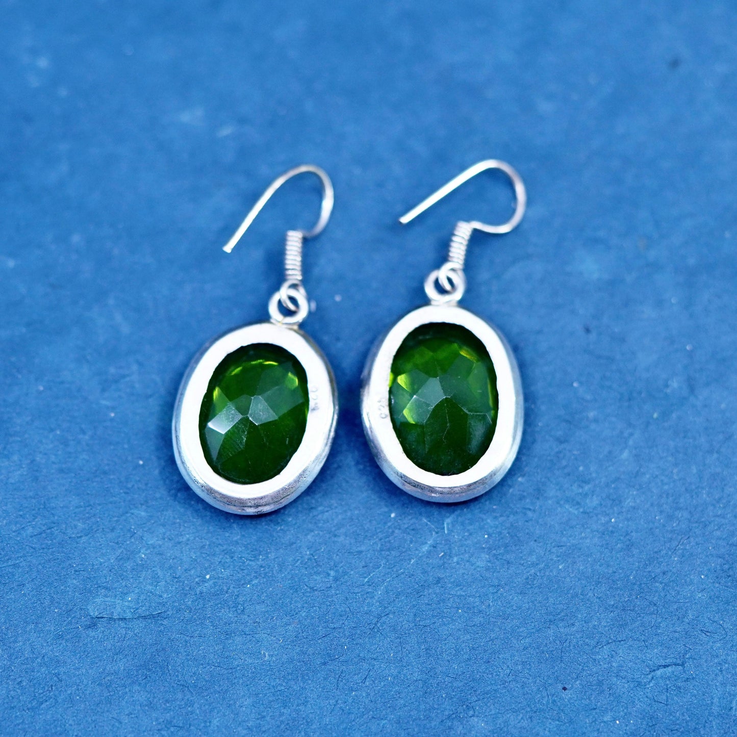 Vintage sterling silver handmade earrings, 925 oval peridot