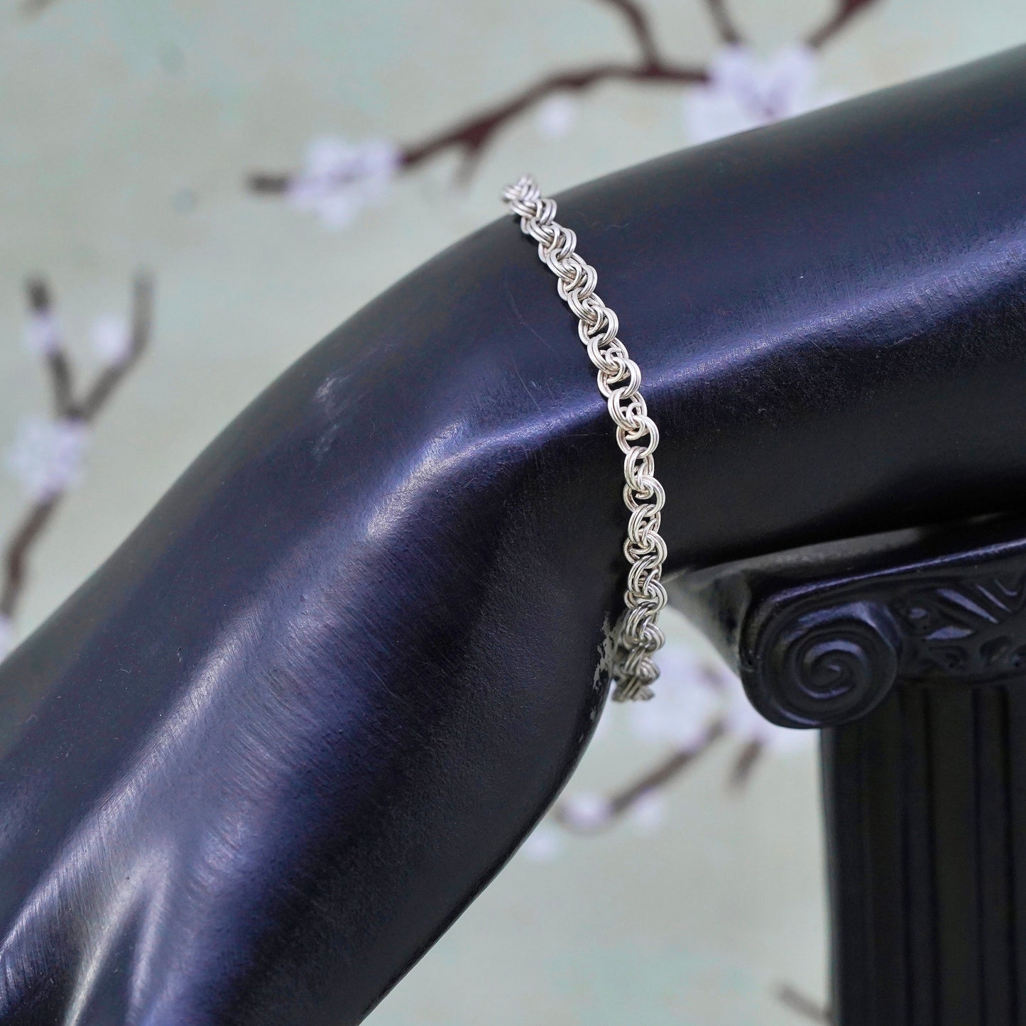 5.5”, 4mm, Vintage sterling 925 silver double circle chain bracelet