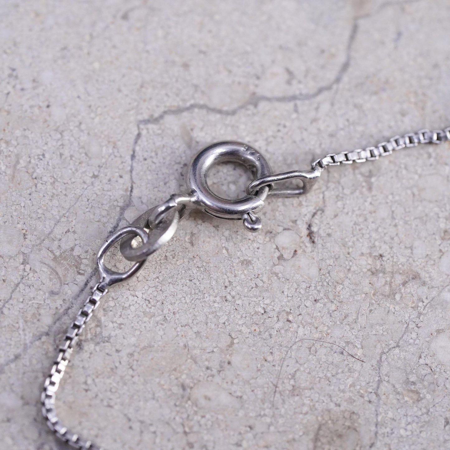 18" 1mm, vintage Sterling silver necklace, 925 box chain with citrine pendant