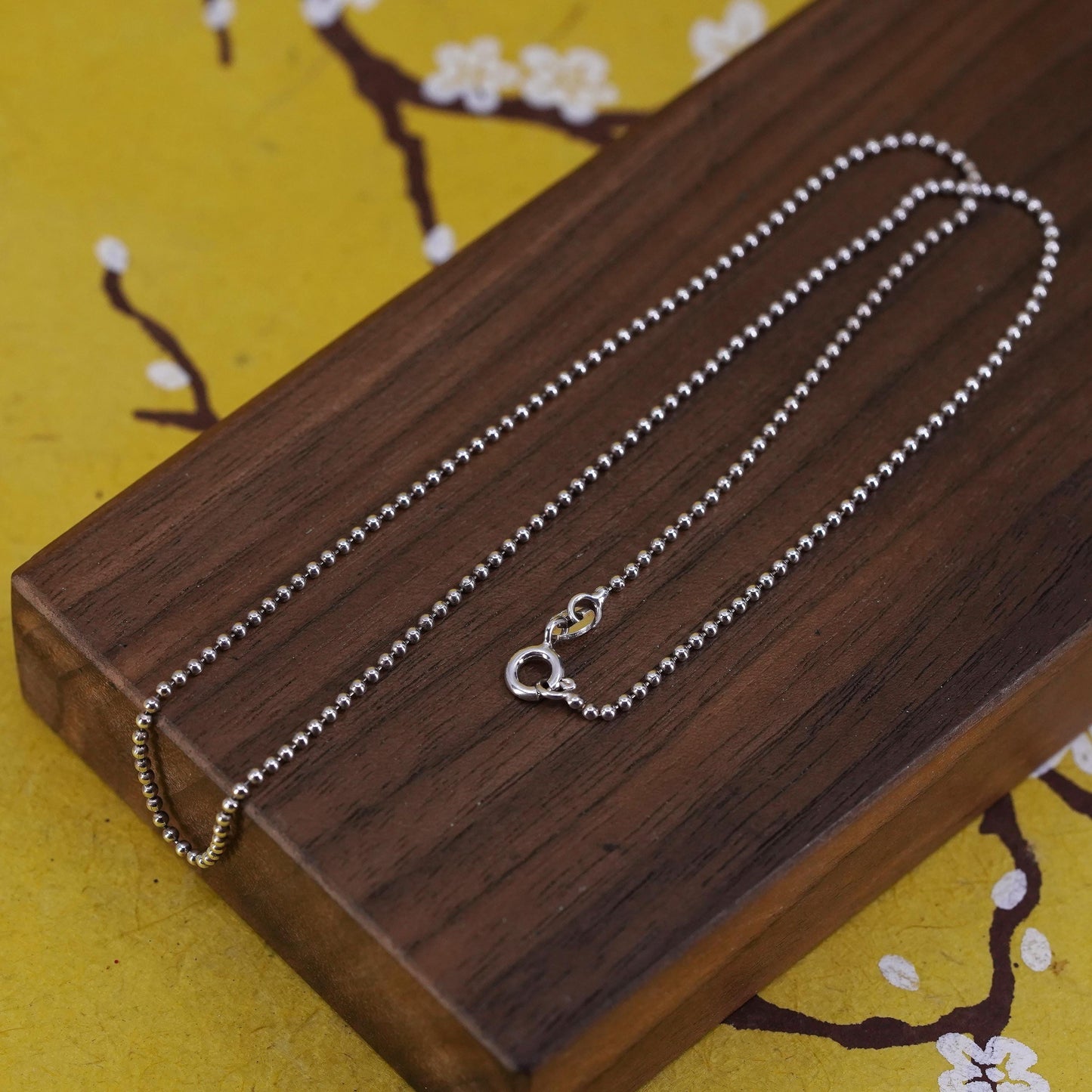 16”, 1mm, vintage Sterling silver beads necklace, Italy 925 curb chain beads