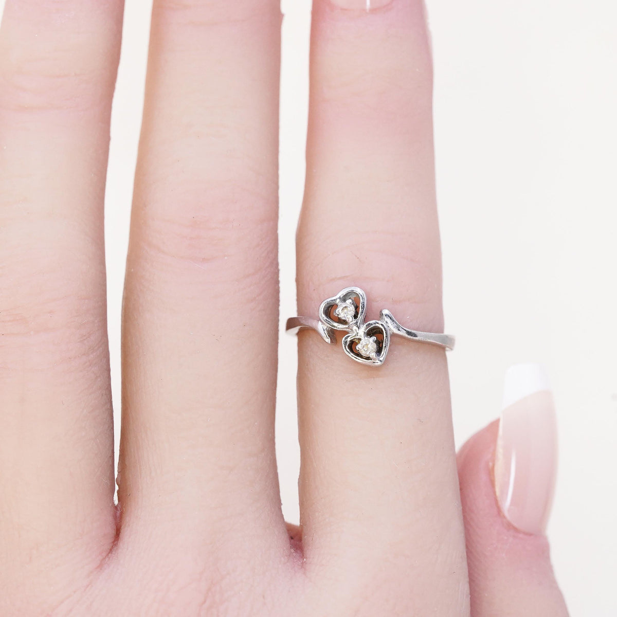 Size 5.5, Vintage sterling silver handmade ring, engagement ring with heart cz