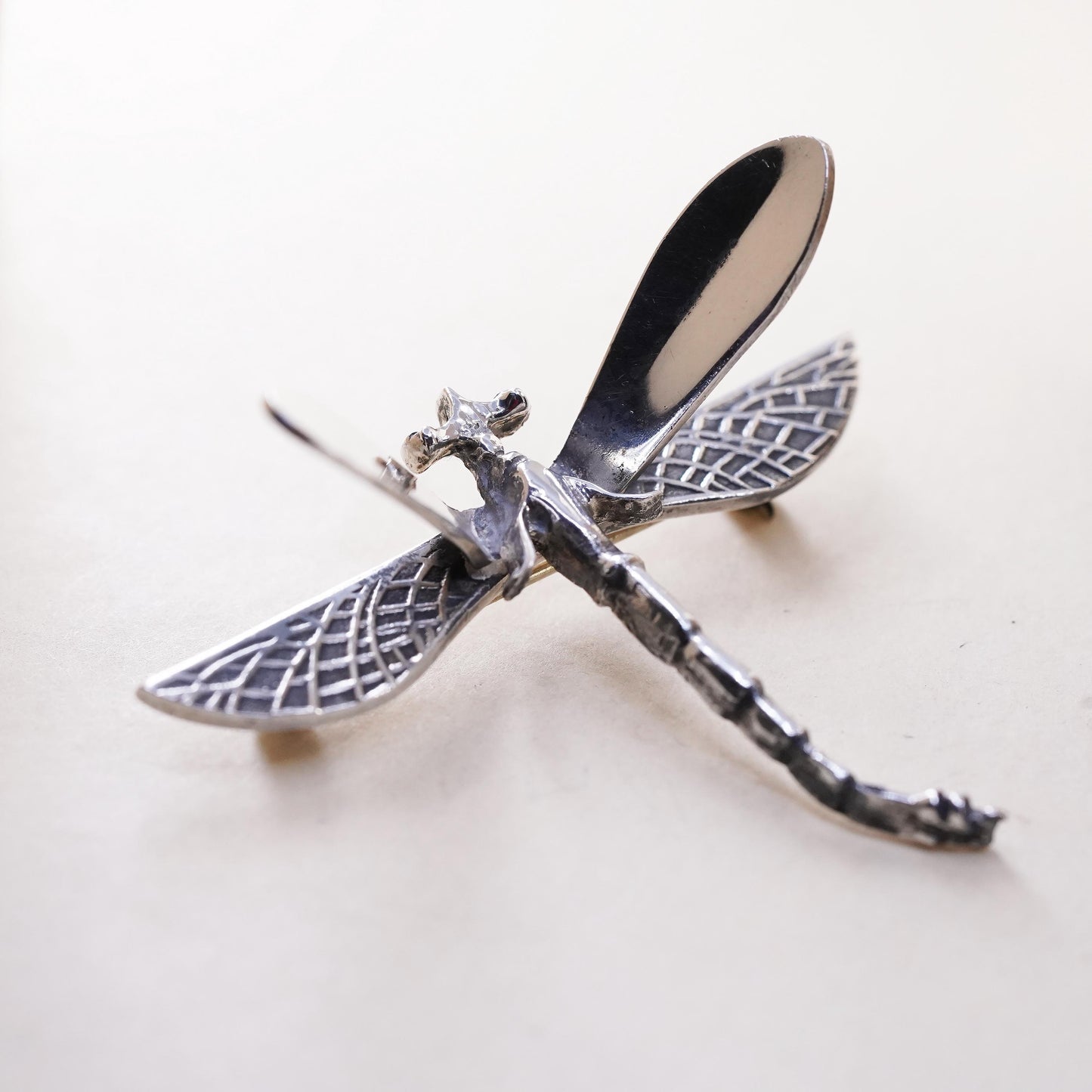 Vintage Sterling silver handmade brooch, 3D 925 dragonfly pin