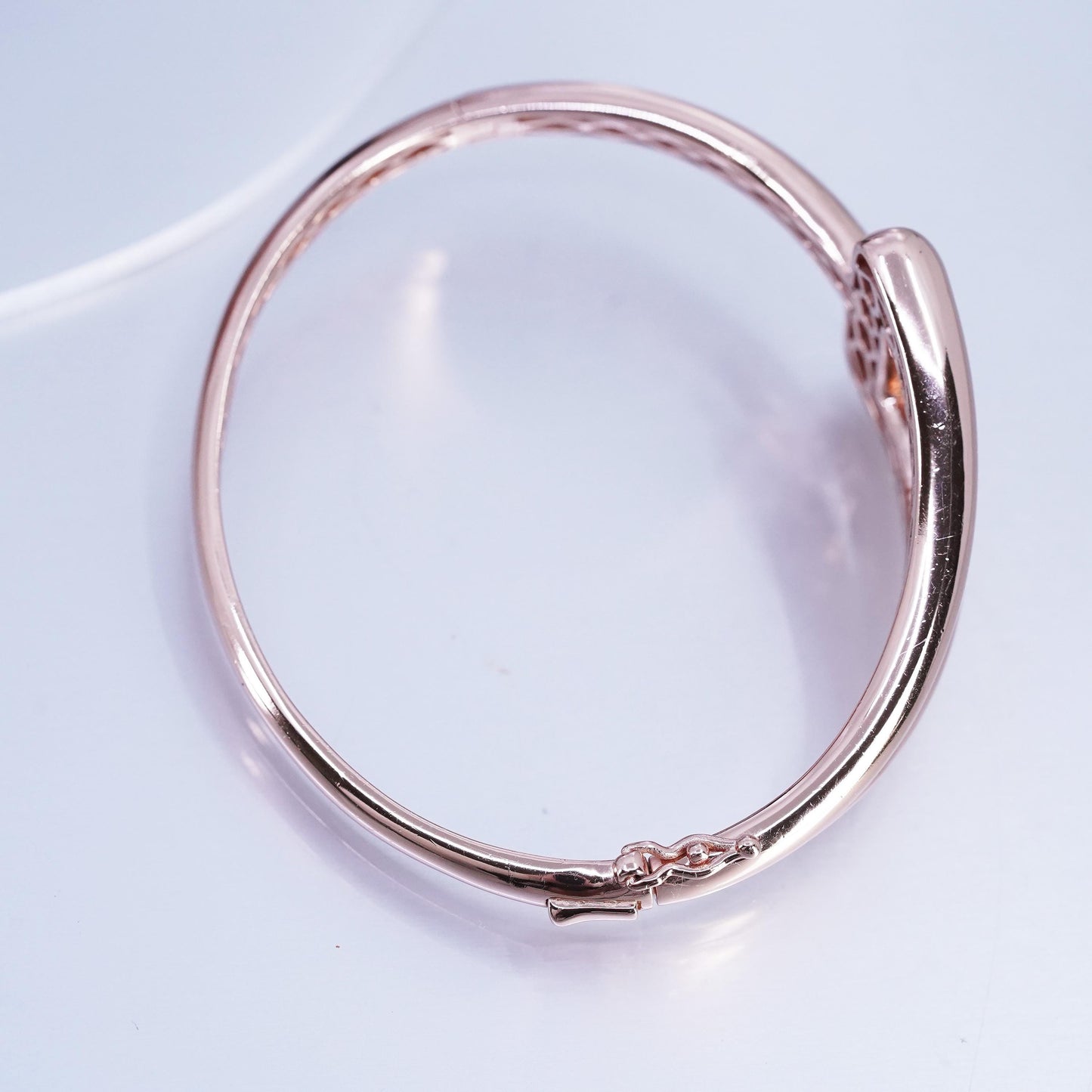 7”, vermeil rose gold Sterling 925 silver bracelet, triangular hinged bangle