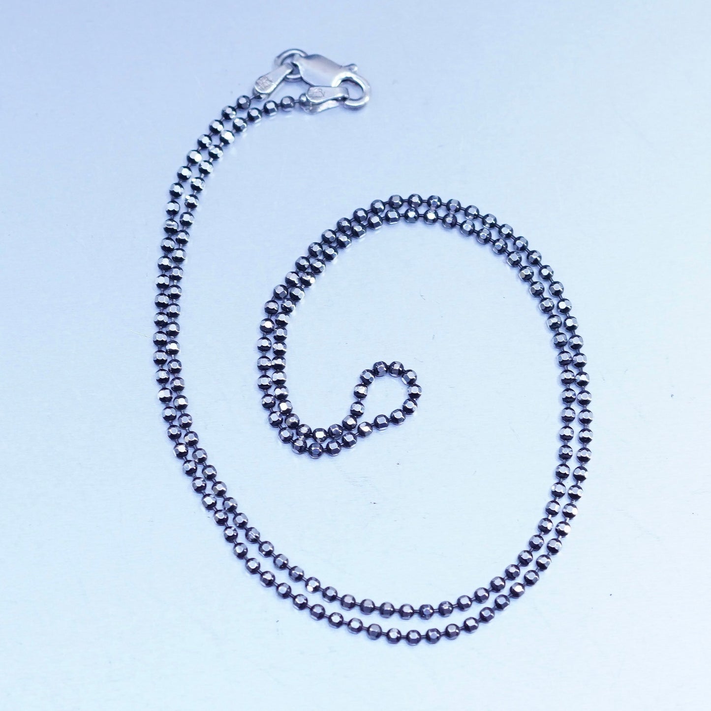 18” 1mm, vintage Italy Sterling 925 silver bead chain necklace