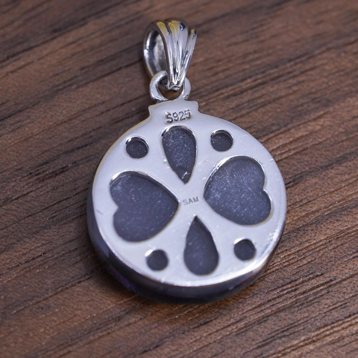 Vintage Sterling silver handmade pendant, 925 circle with blue druzy stone
